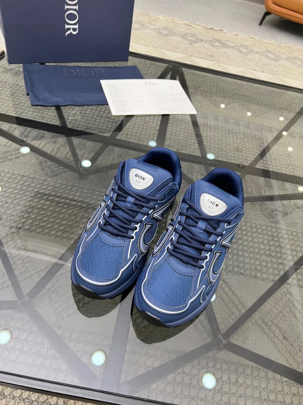 Dior Navy White Chunky Midsole Mesh And Synthetic Upper Lifestyle Sneakers