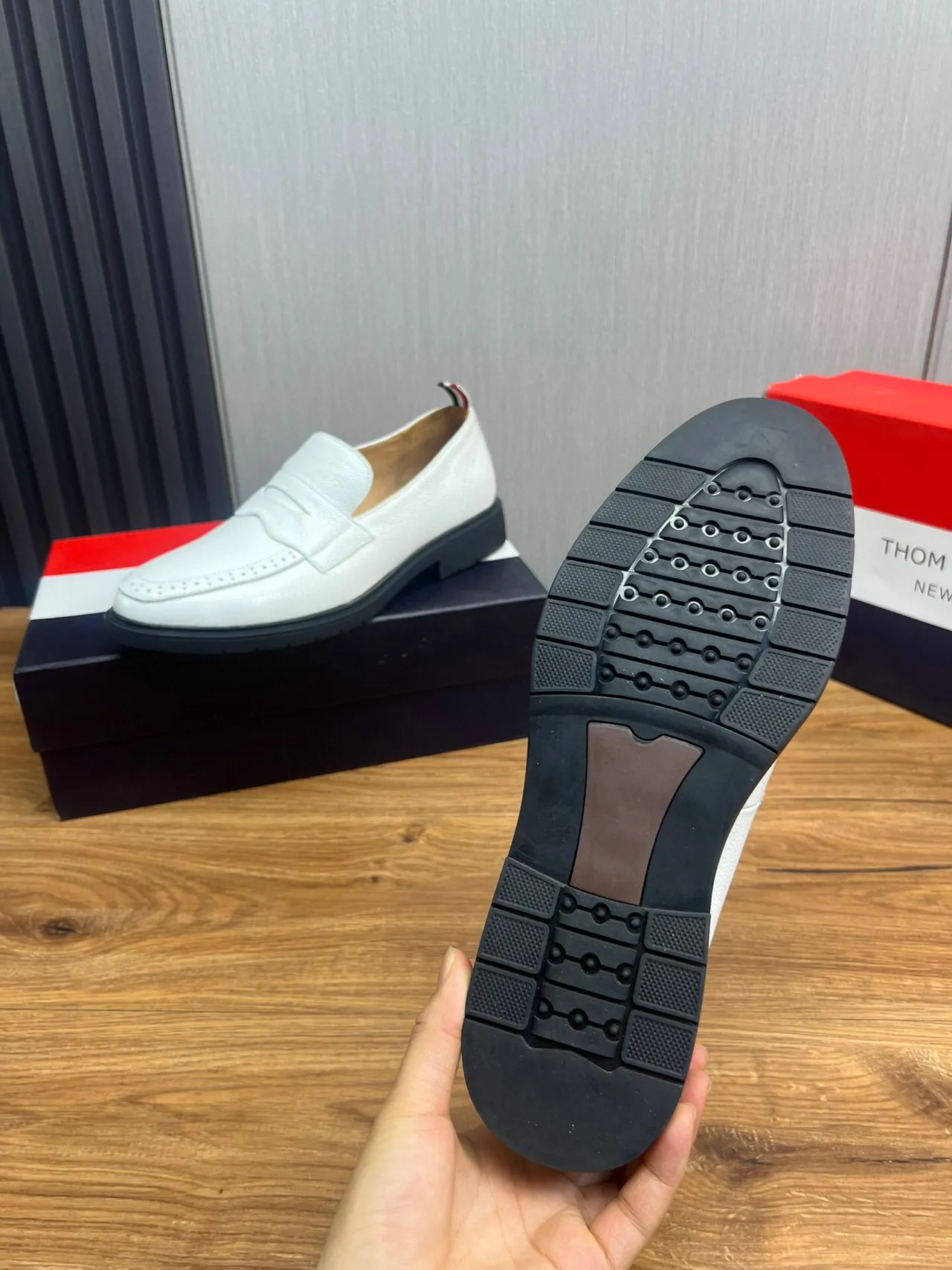 Thom Browne Penny Loafer White Textured Leather Loafers