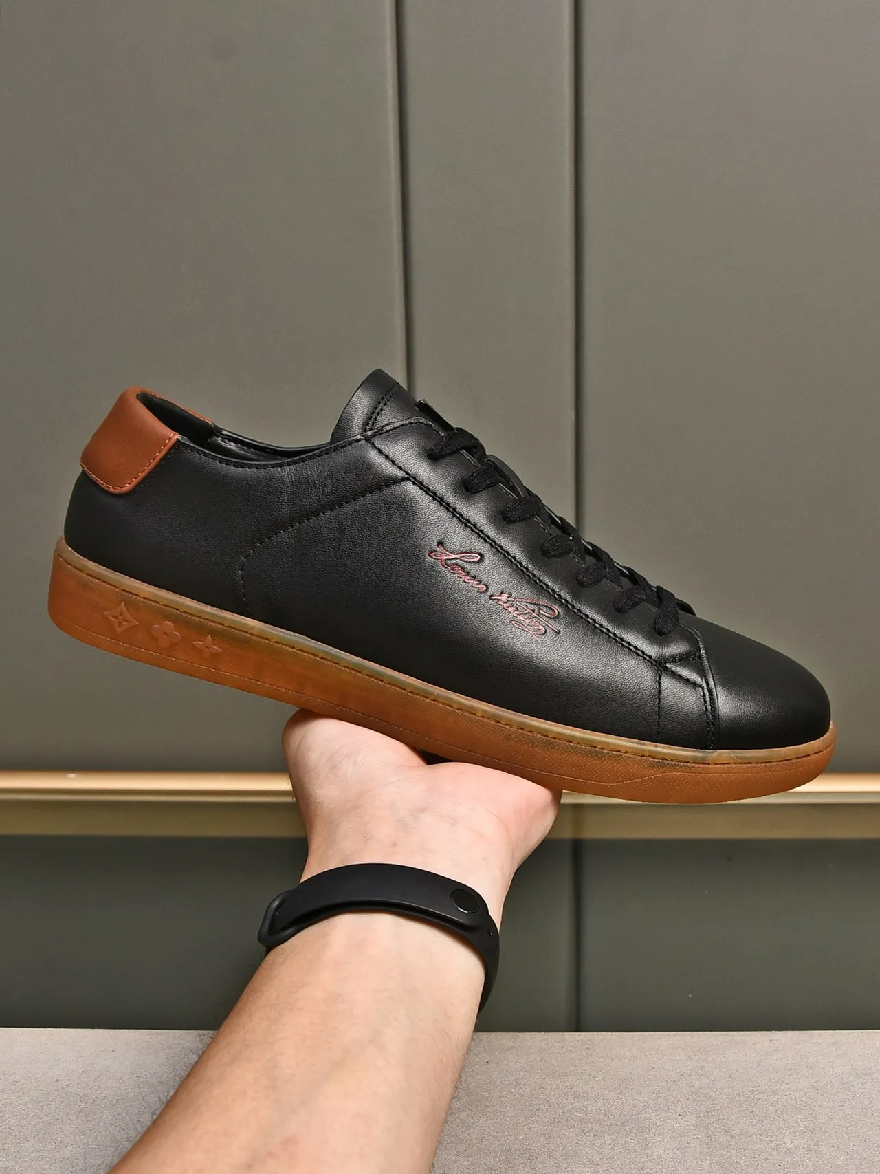 Louis Vuitton Black Brown Leather Upper Gum Rubber Sole Lifestyle Sneakers