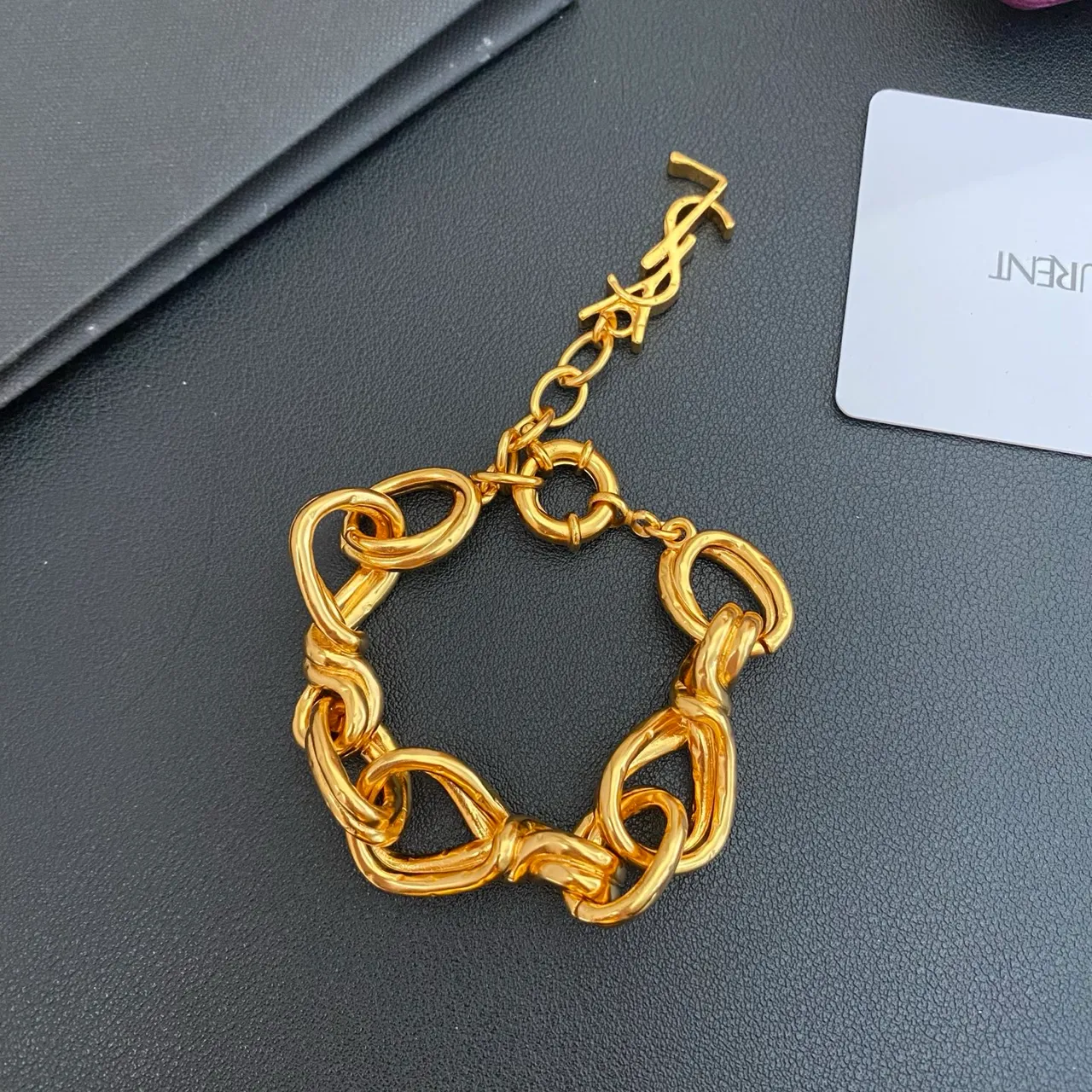 Saint Laurent Gold Twisted-Link Chain Polished Bracelet