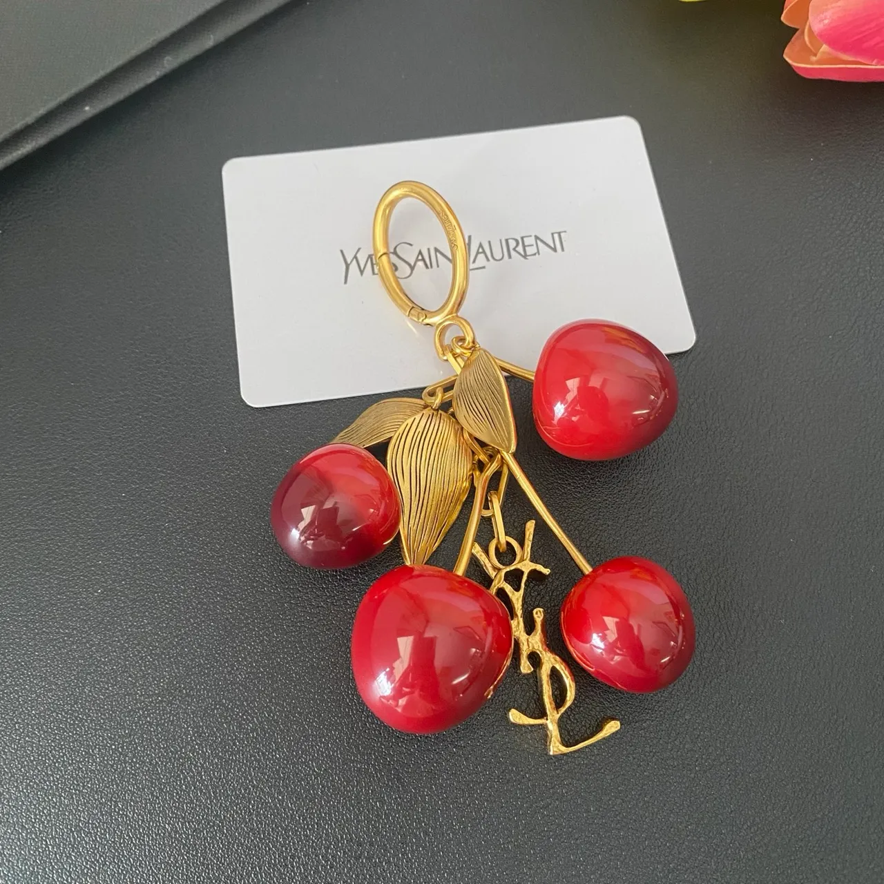 Saint Laurent Cherry Cluster Gold-Tone Resin Brooch