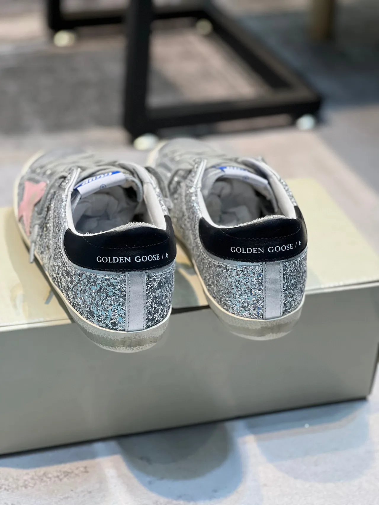 Golden Goose Superstar Silver Glitter Pink Star Lifestyle Sneakers