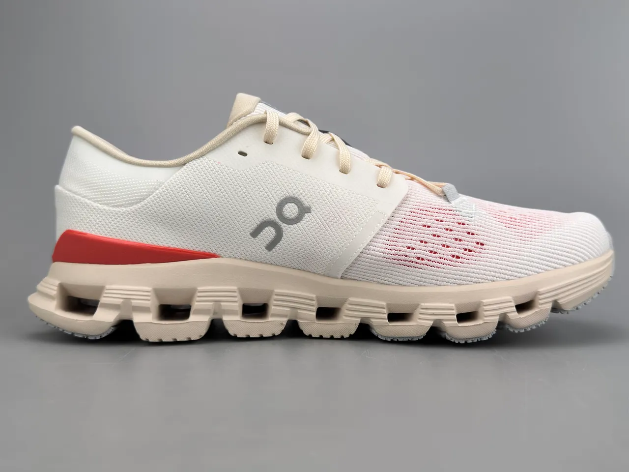 On Beige Red Open Hexagonal CloudTec Pods Minimalist Lacing System Sneakers
