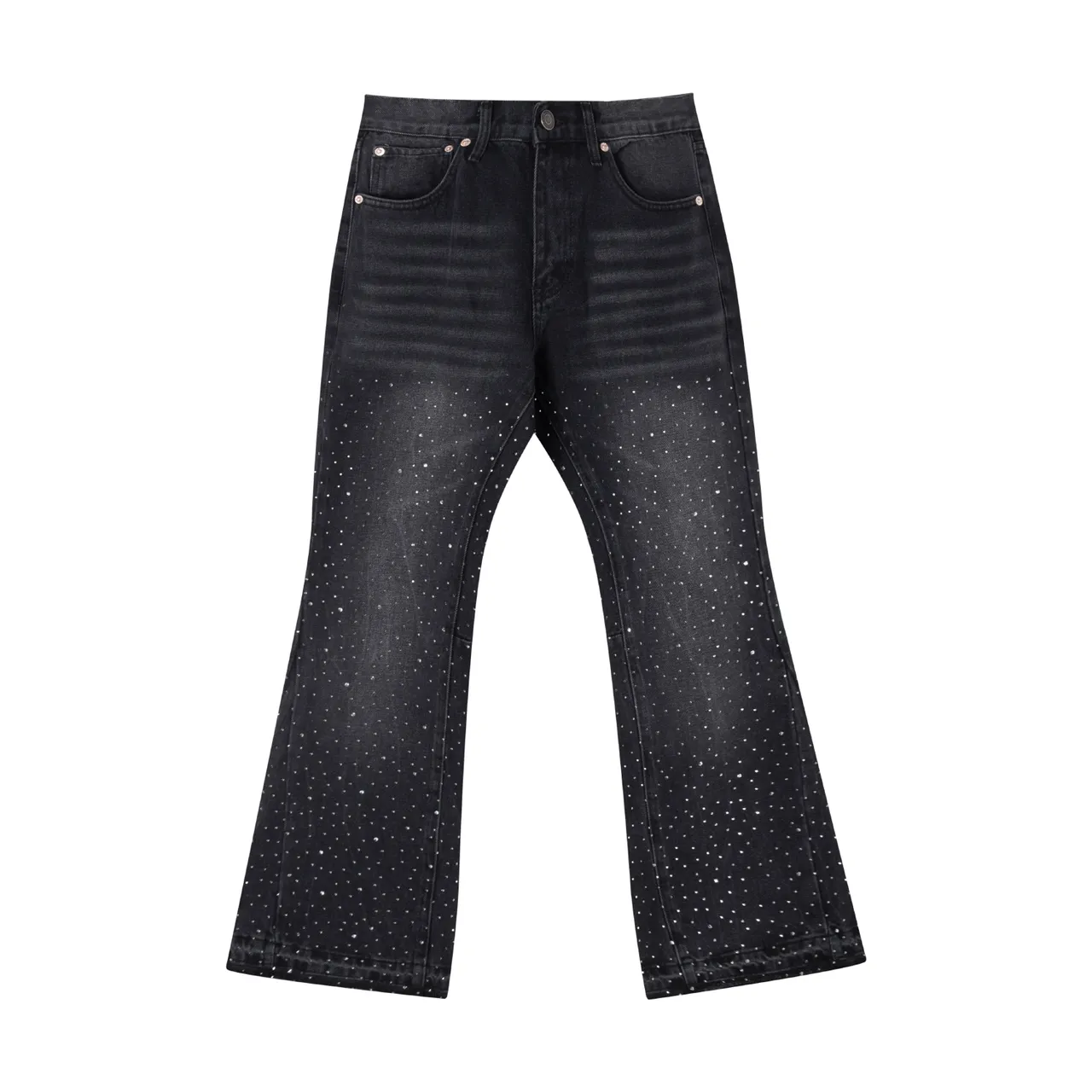 Black Speckled Flared-Leg Denim Jeans