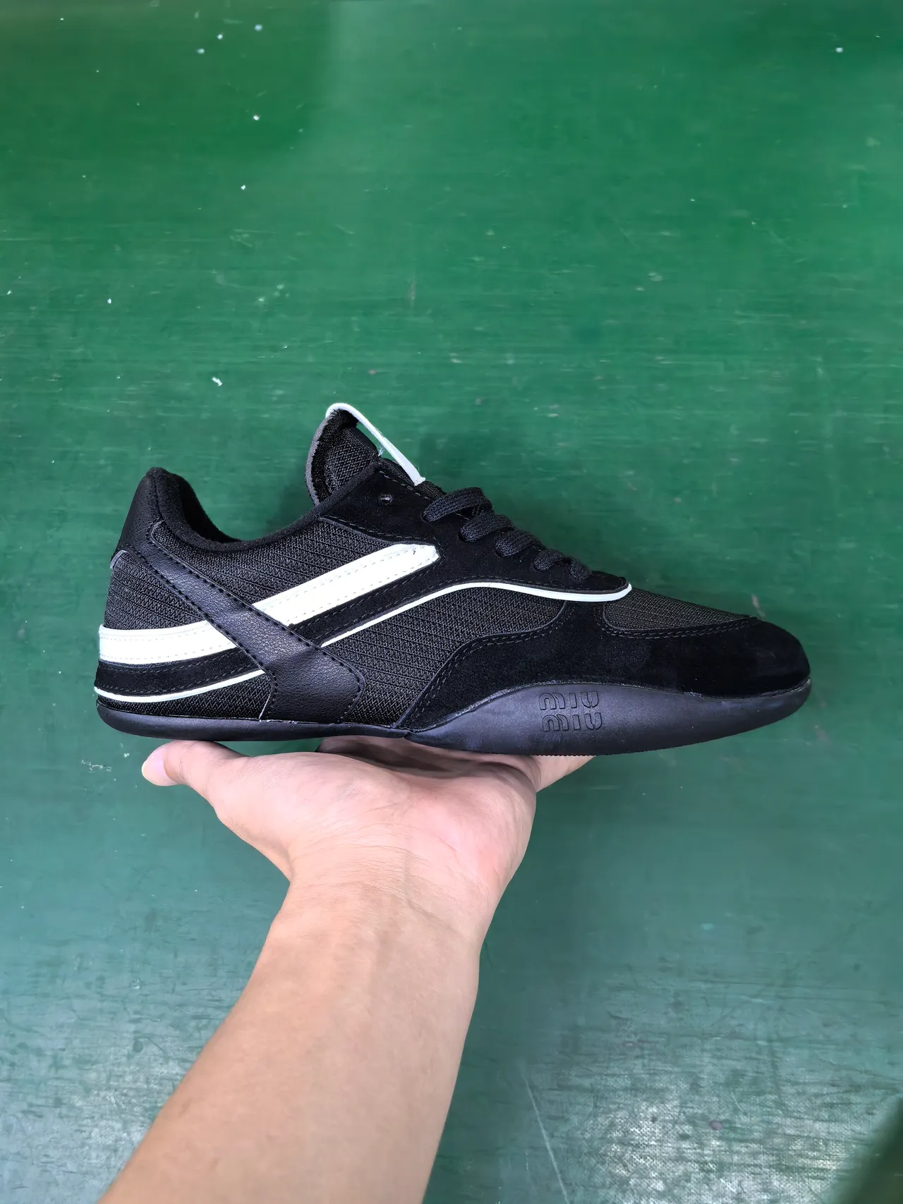 Miu Miu Black and White Stripe Low-Top Lifestyle Sneaker