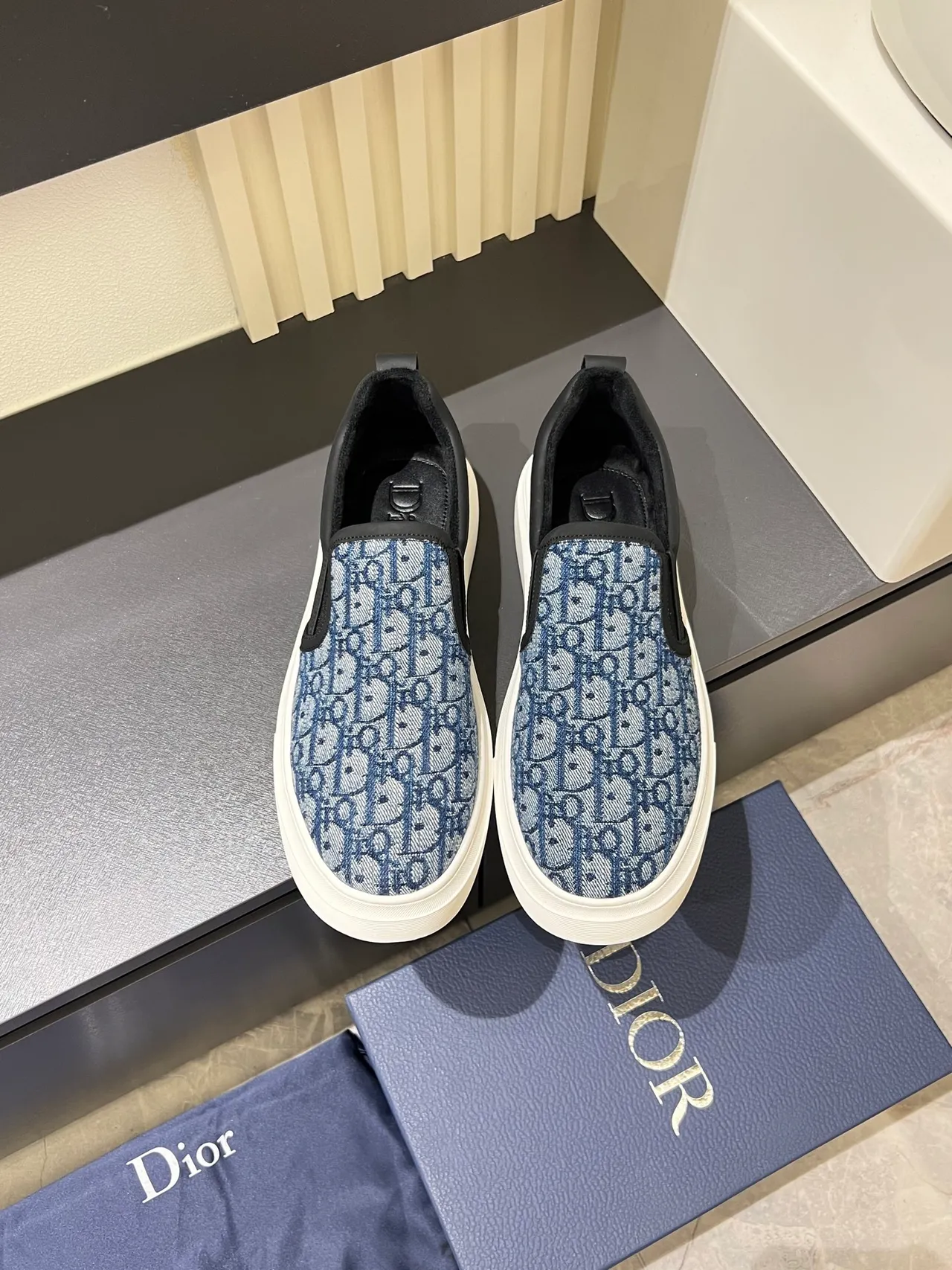 Dior Blue Black Slip-On Jacquard Monogram Upper Lifestyle Sneakers