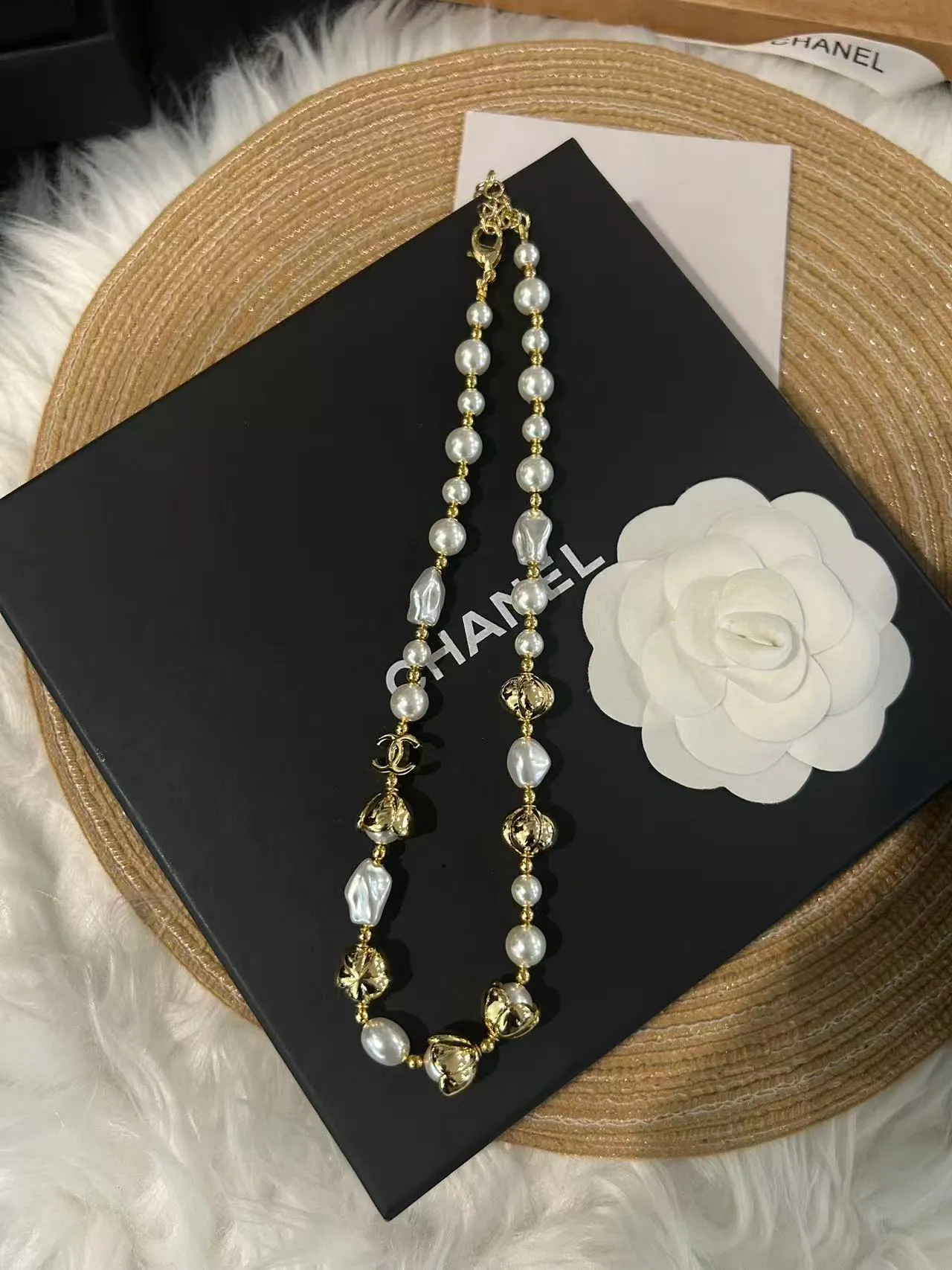 Chanel Pearl and Gold-Tone CC Logo Baroque Strand Necklace