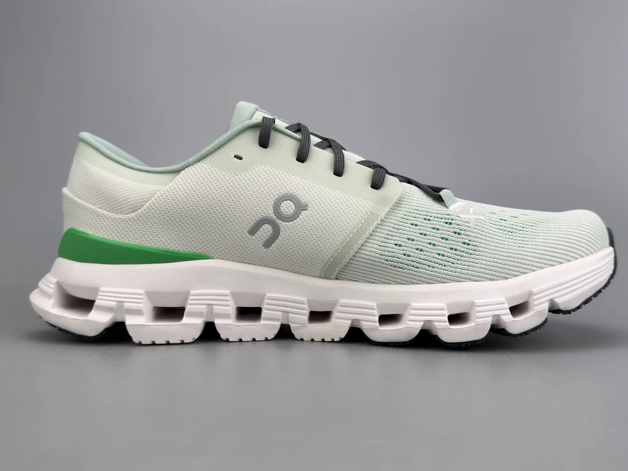 On Green White Engineered Knit Upper Segmented CloudTec Midsole Sneakers