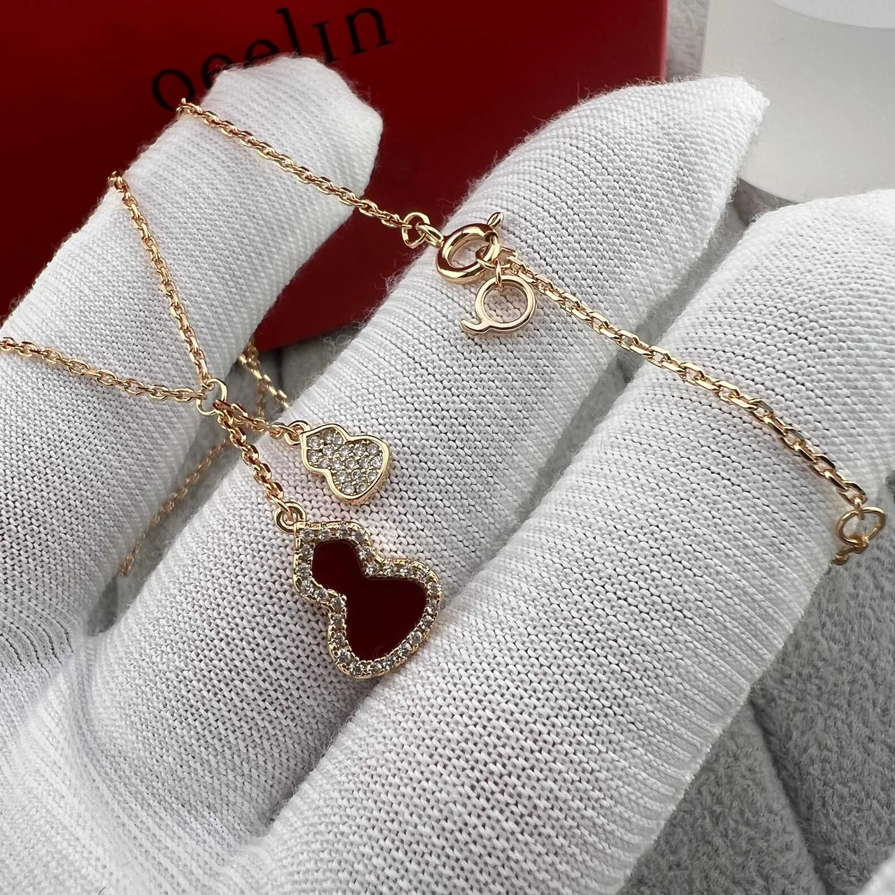 Gold Red Chain Double-Gourd Pendant Necklace