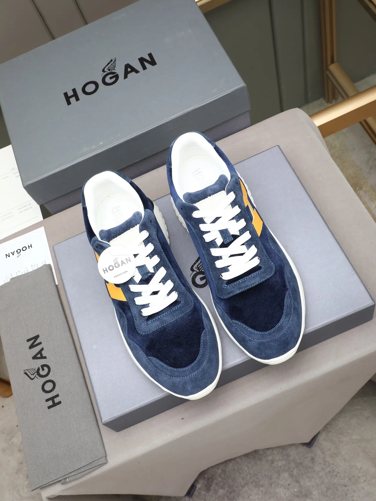 Hogan H-Series Navy and Yellow Suede Lifestyle Sneaker