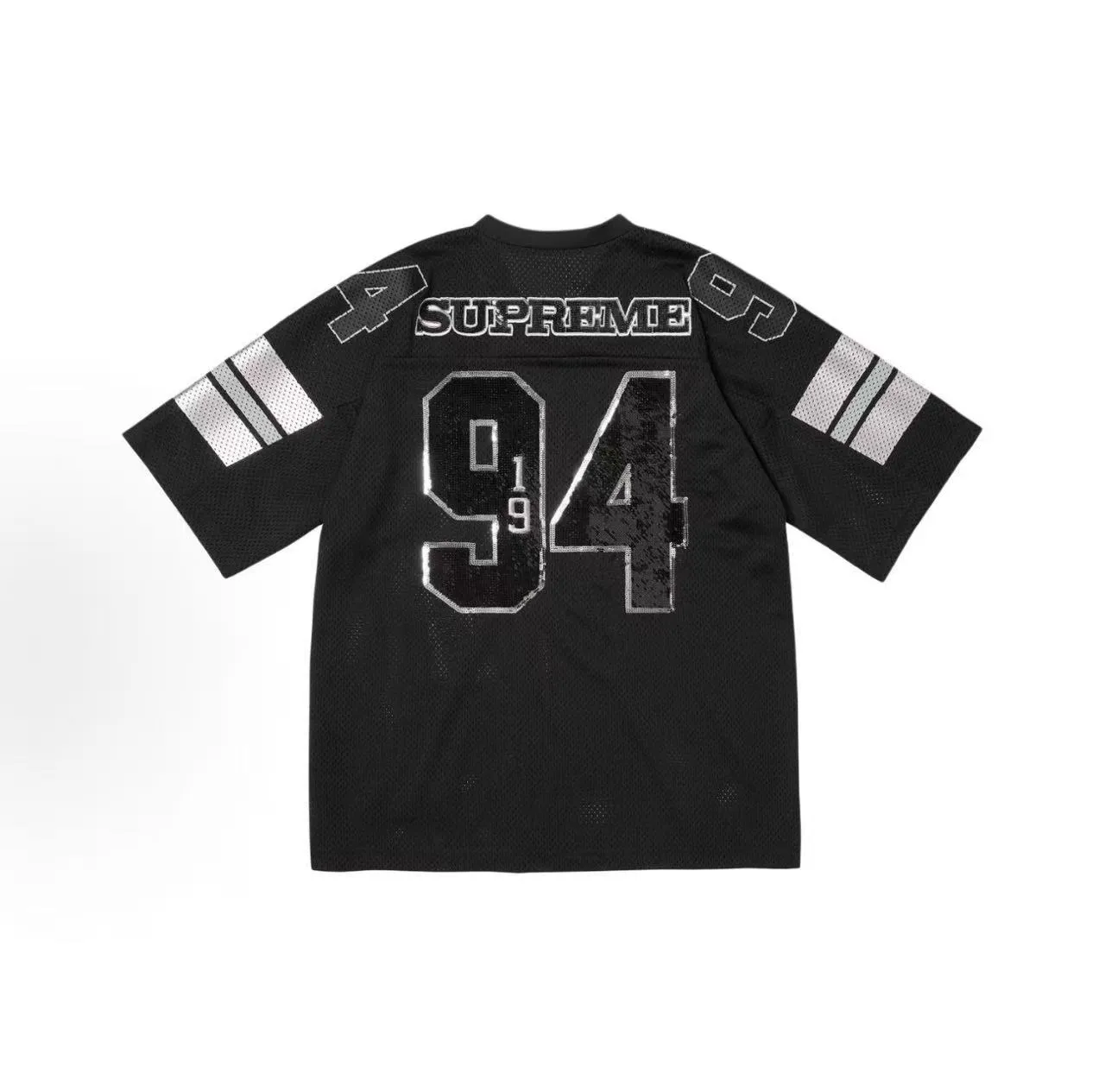 Supreme Black Silver Mesh Fabric V-Neck Jersey