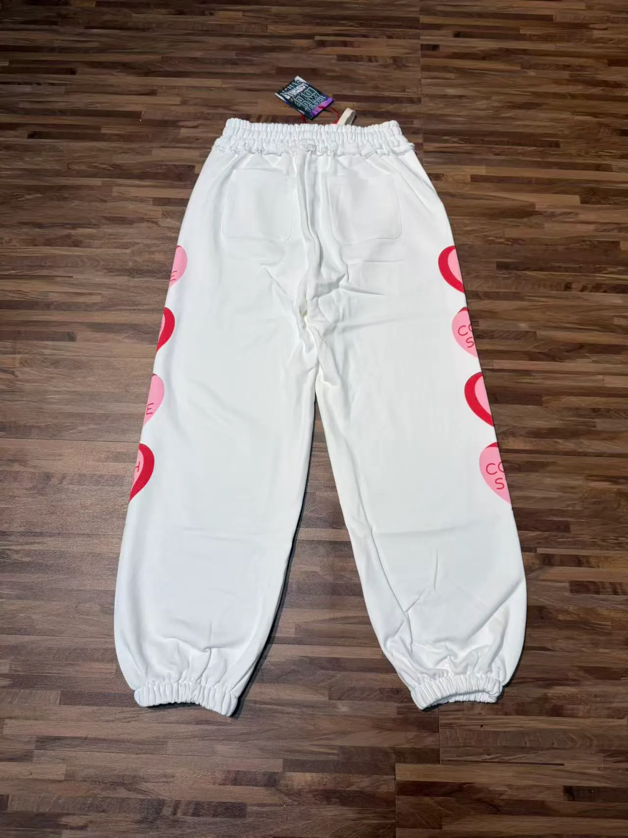 White Heart Print Cuffed Sweatpants