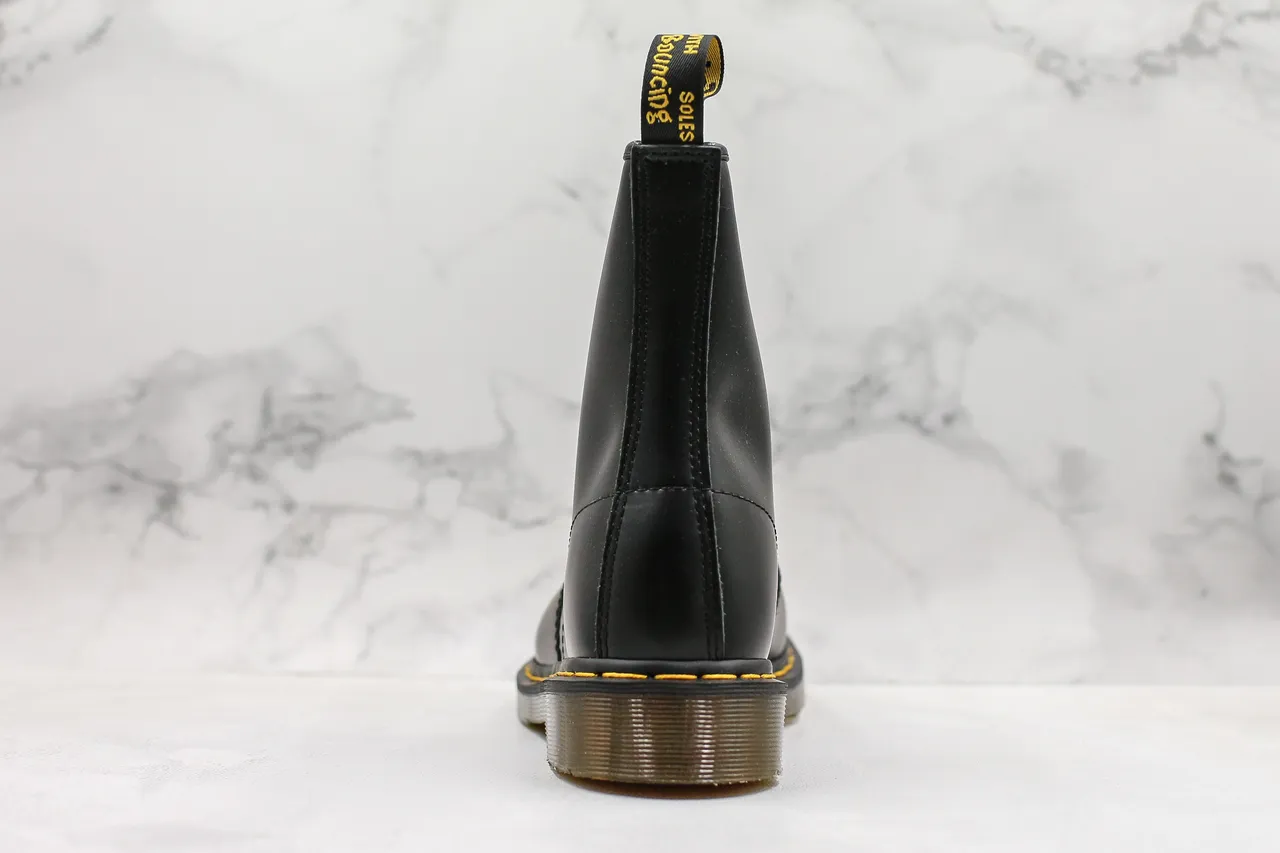 Dr. Martens 1460 Black Smooth Leather Yellow Stitch Martin Boots