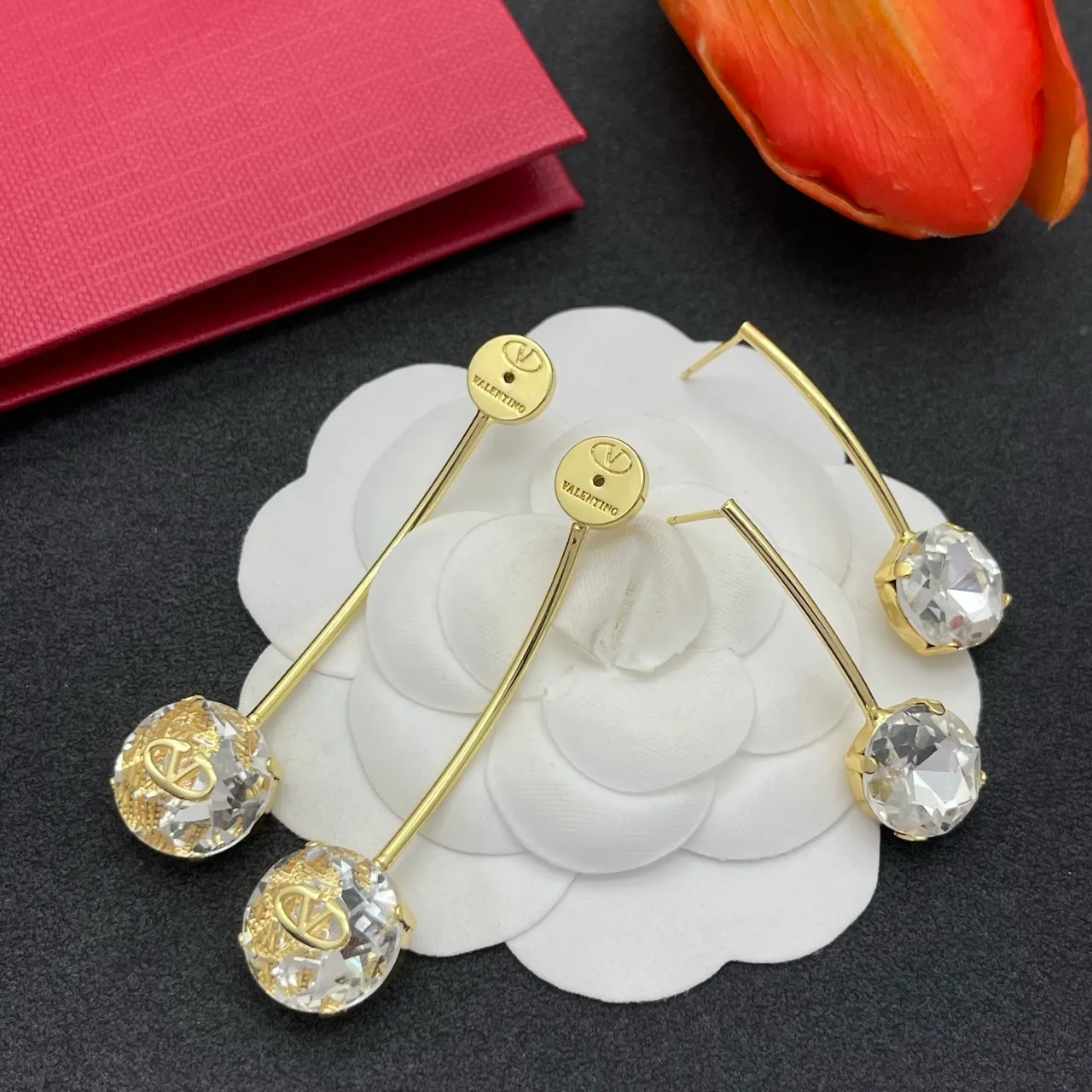 Valentino VLTN Triple Crystal Drop Earrings