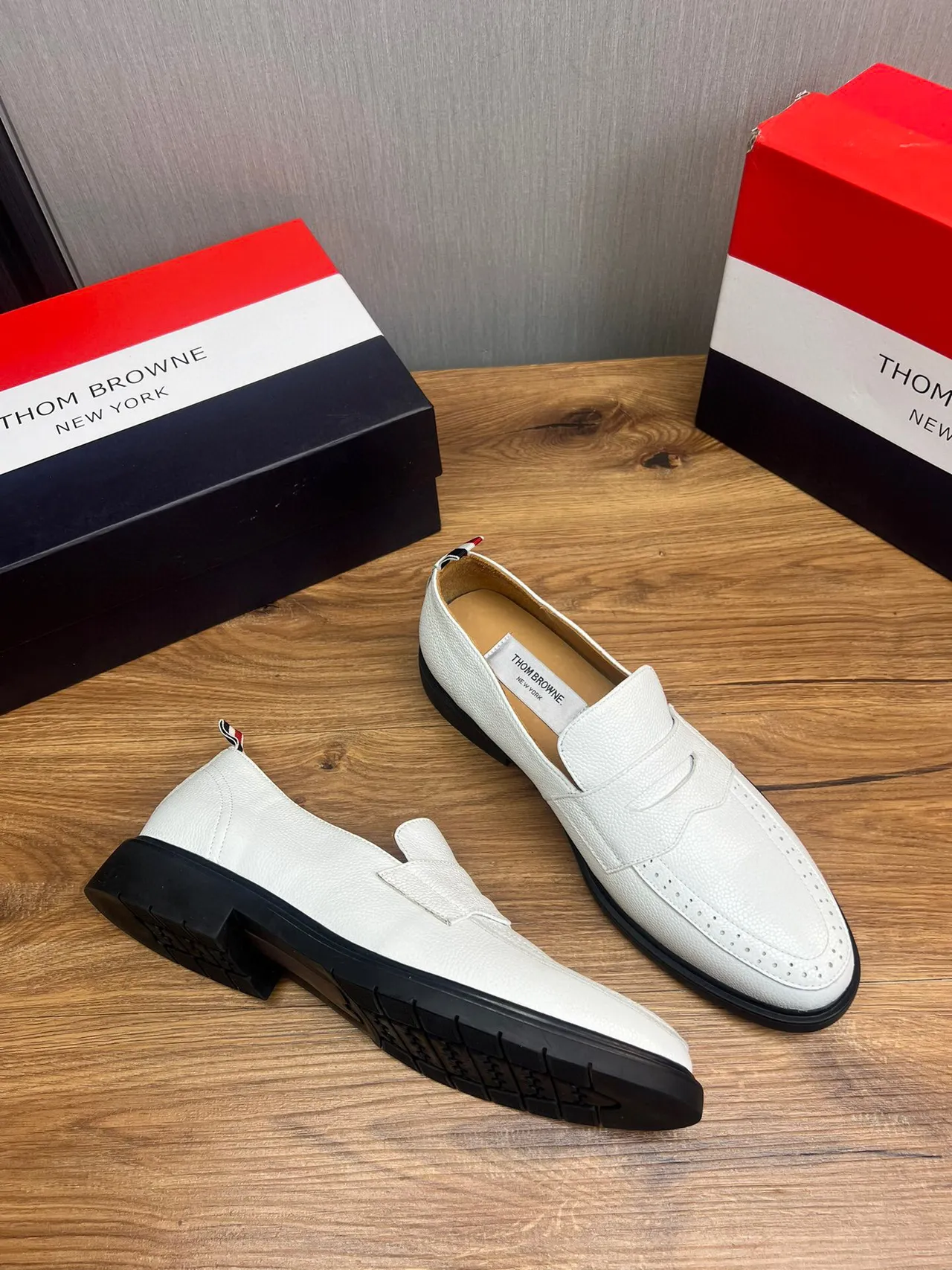 Thom Browne Penny Loafer White Textured Leather Loafers