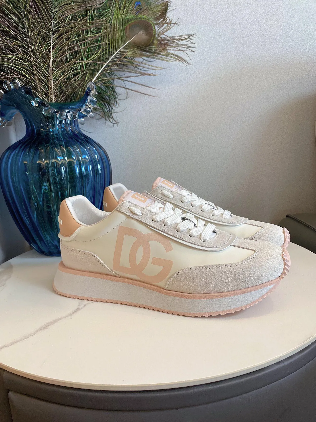 DC Shoes Beige Pink Platform Sole Suede And Synthetic Upper Lifestyle Sneakers