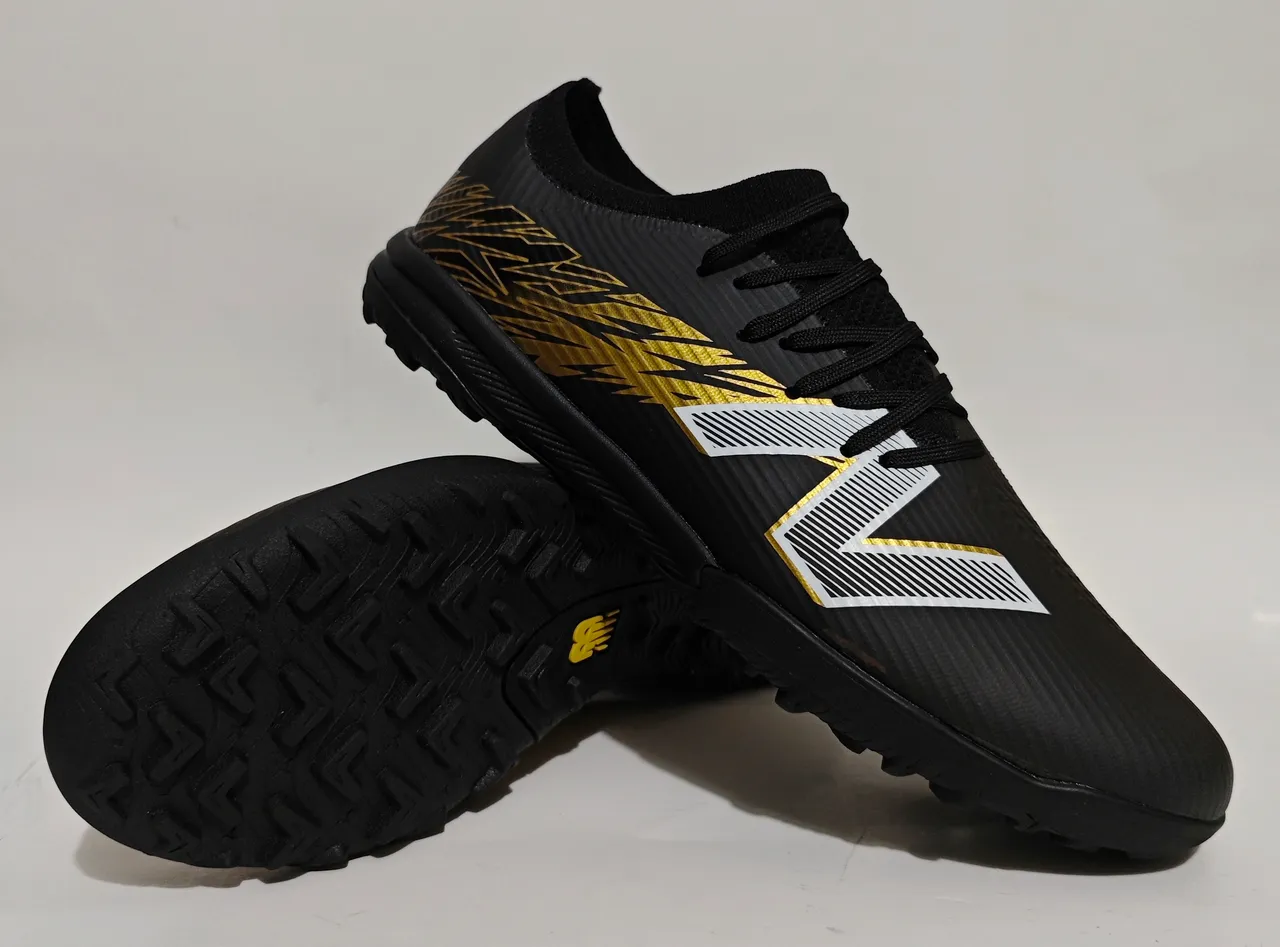 New Balance Black Gold Synthetic Upper Lightning-Stroke Graphic Turf Soccer Shoes