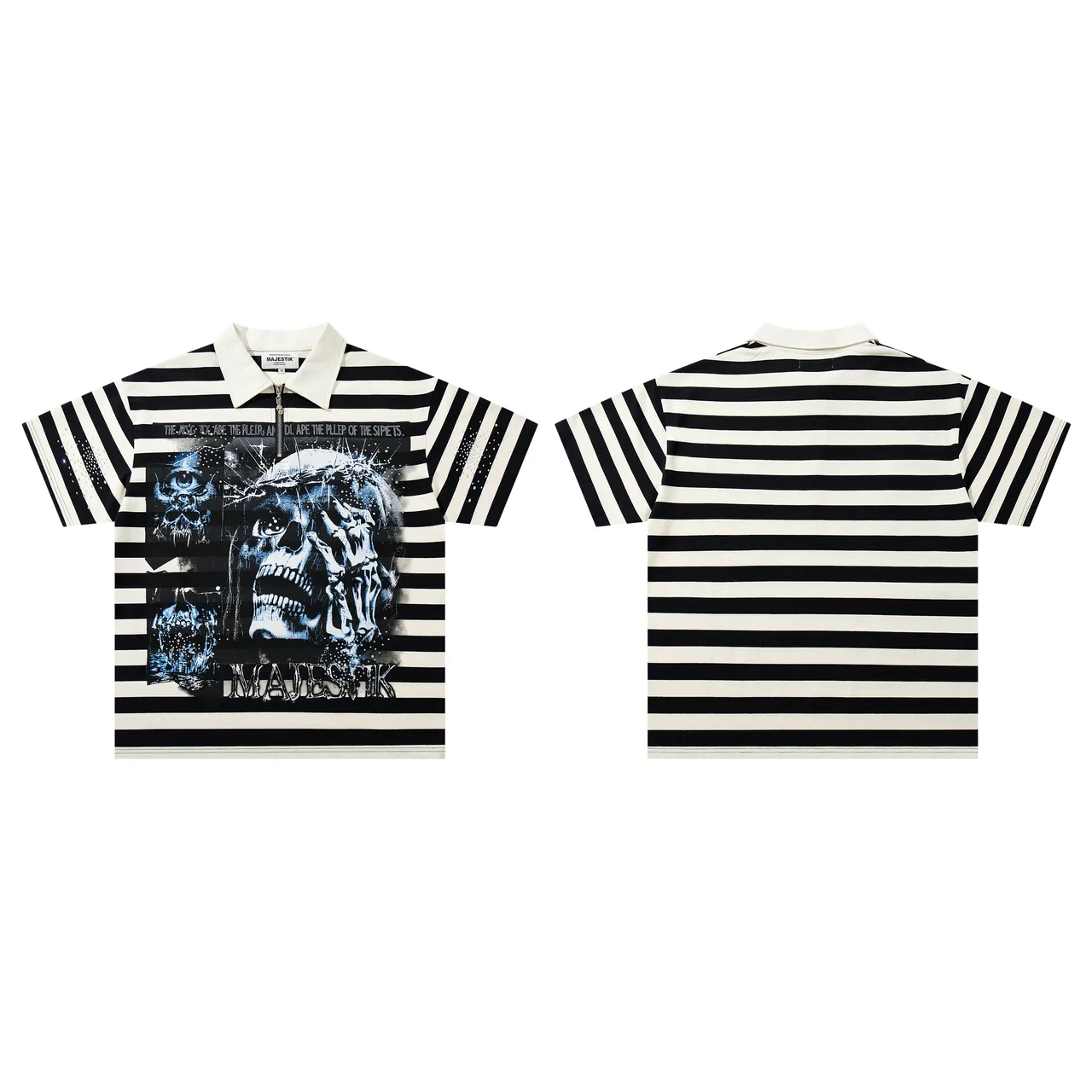 MAJESTIK Striped Graphic Half-Zip Polo Shirt