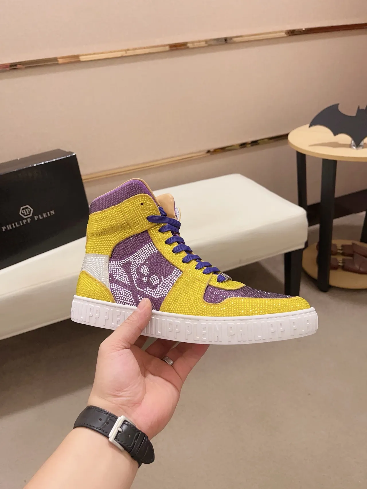 Philipp Plein Crystal-Embellished Yellow Purple Lifestyle Sneaker