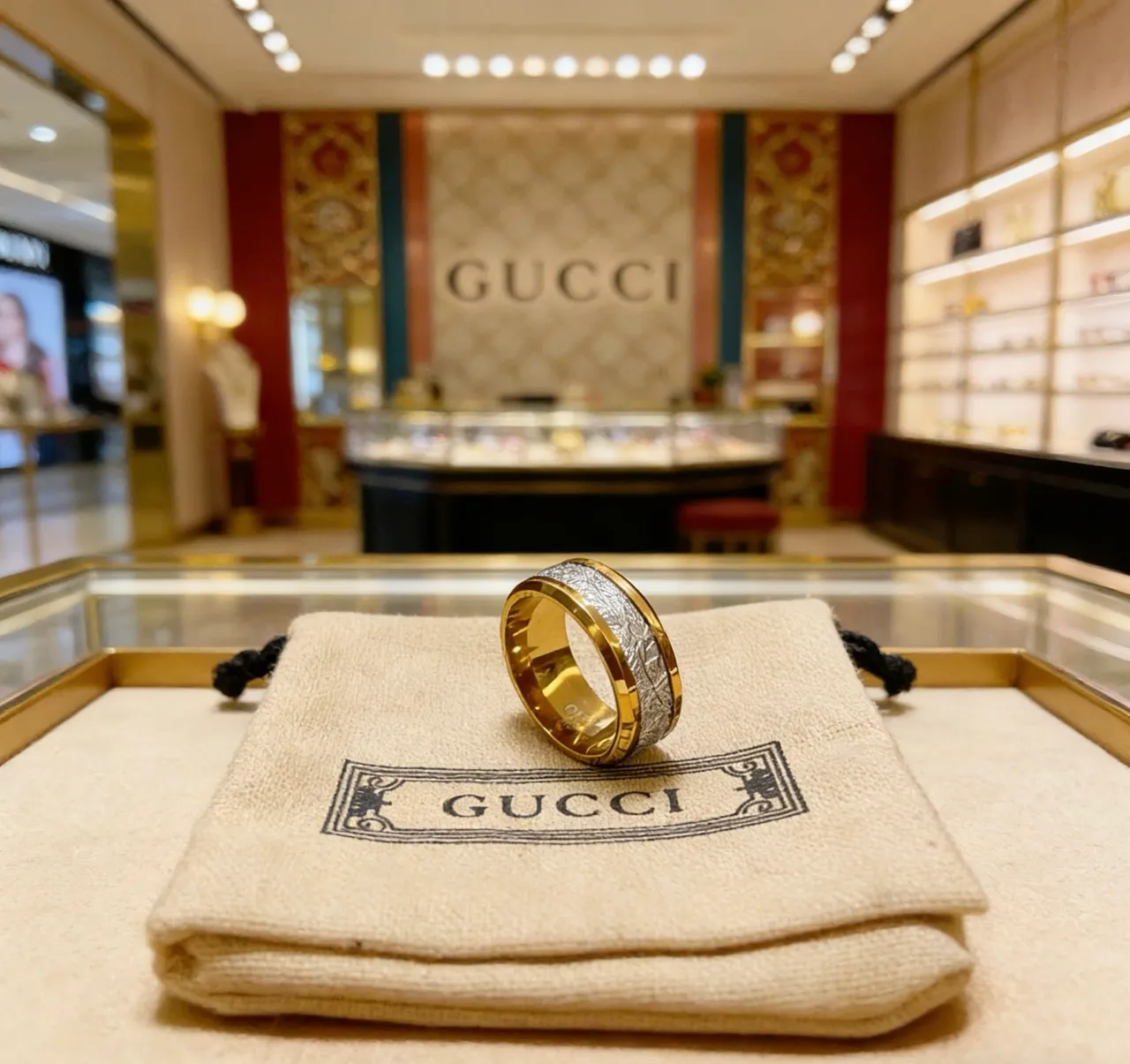 Gucci Wide Band Dual-Tone Textured Ring