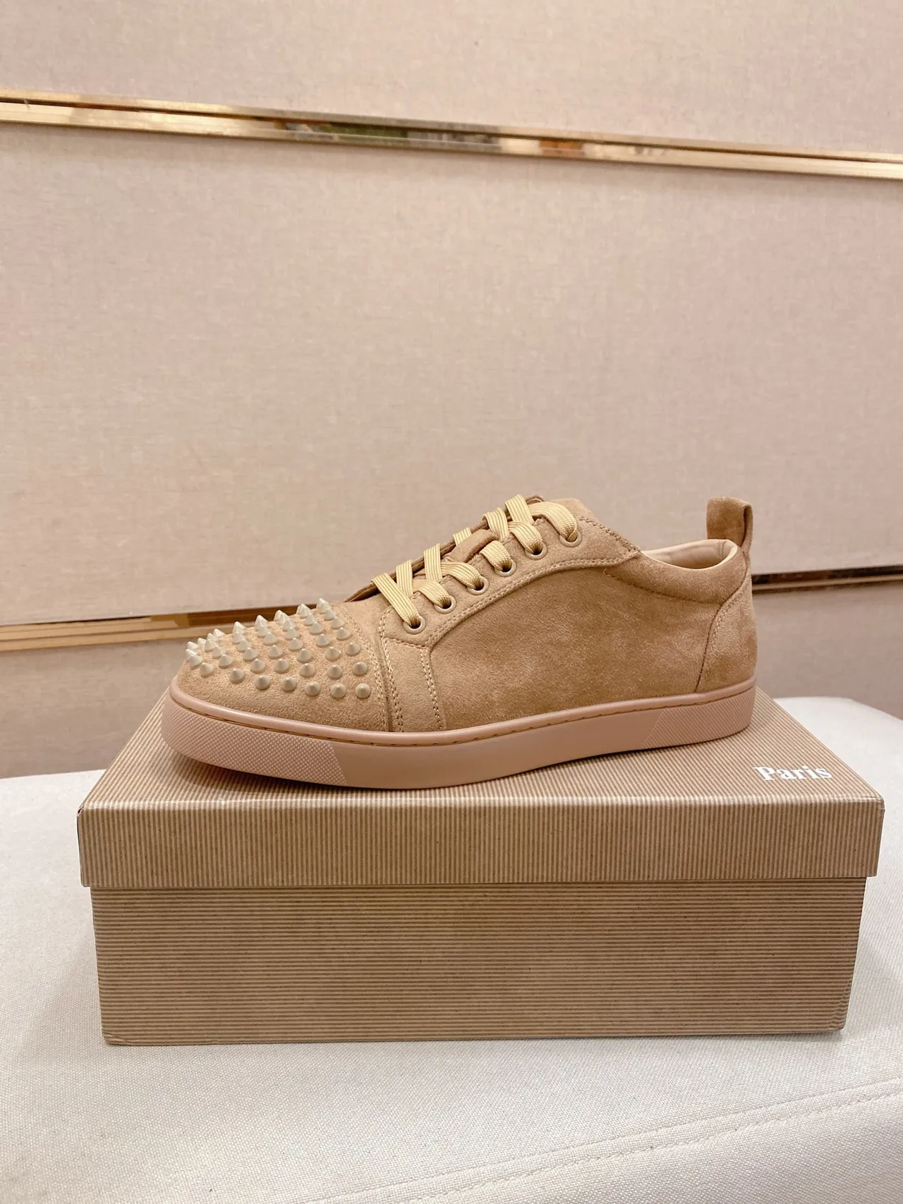 Christian Louboutin Louis Spikes Beige Suede Lifestyle Sneakers