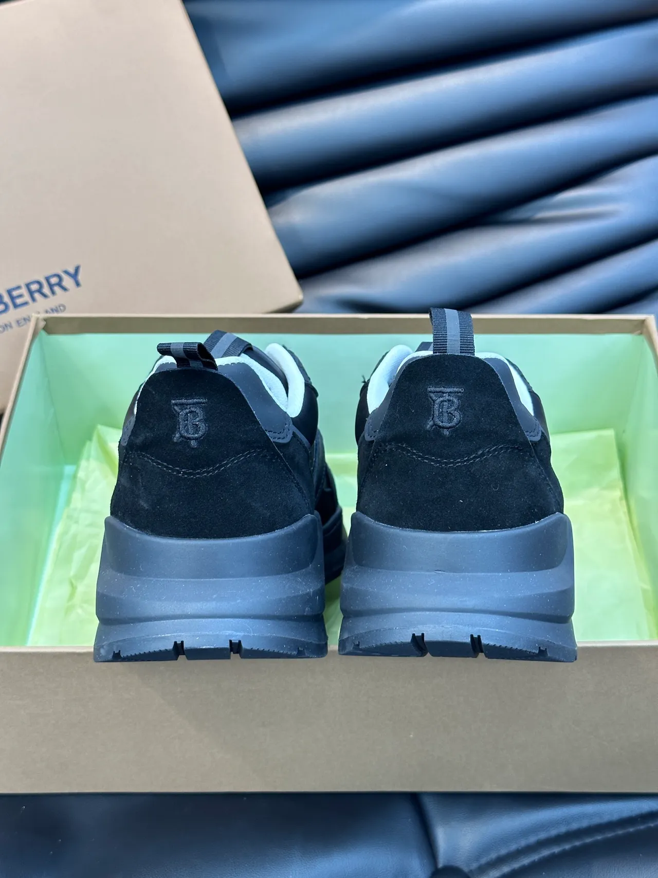 Burberry Black White Layered Suede And Synthetic Upper Embossed Side Logo Chunky Sneakers