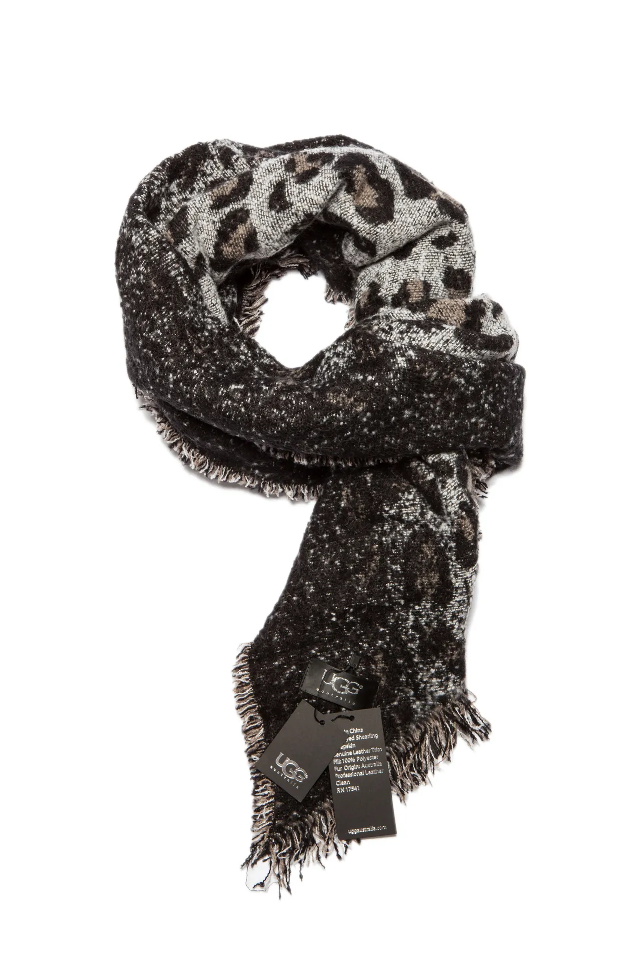 Gray Black Leopard-Print Woven Scarve