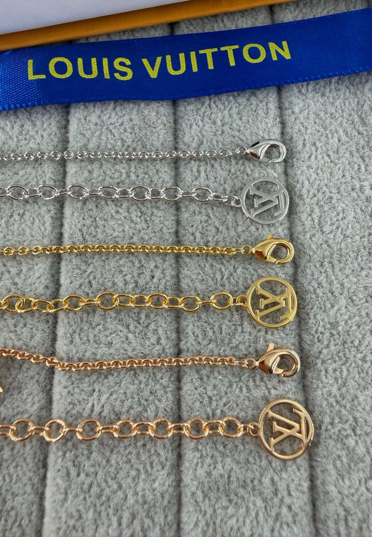 Louis Vuitton Iconic Monogram Gold Silver Chain Pavé-Crystal LV Logo Bracelet