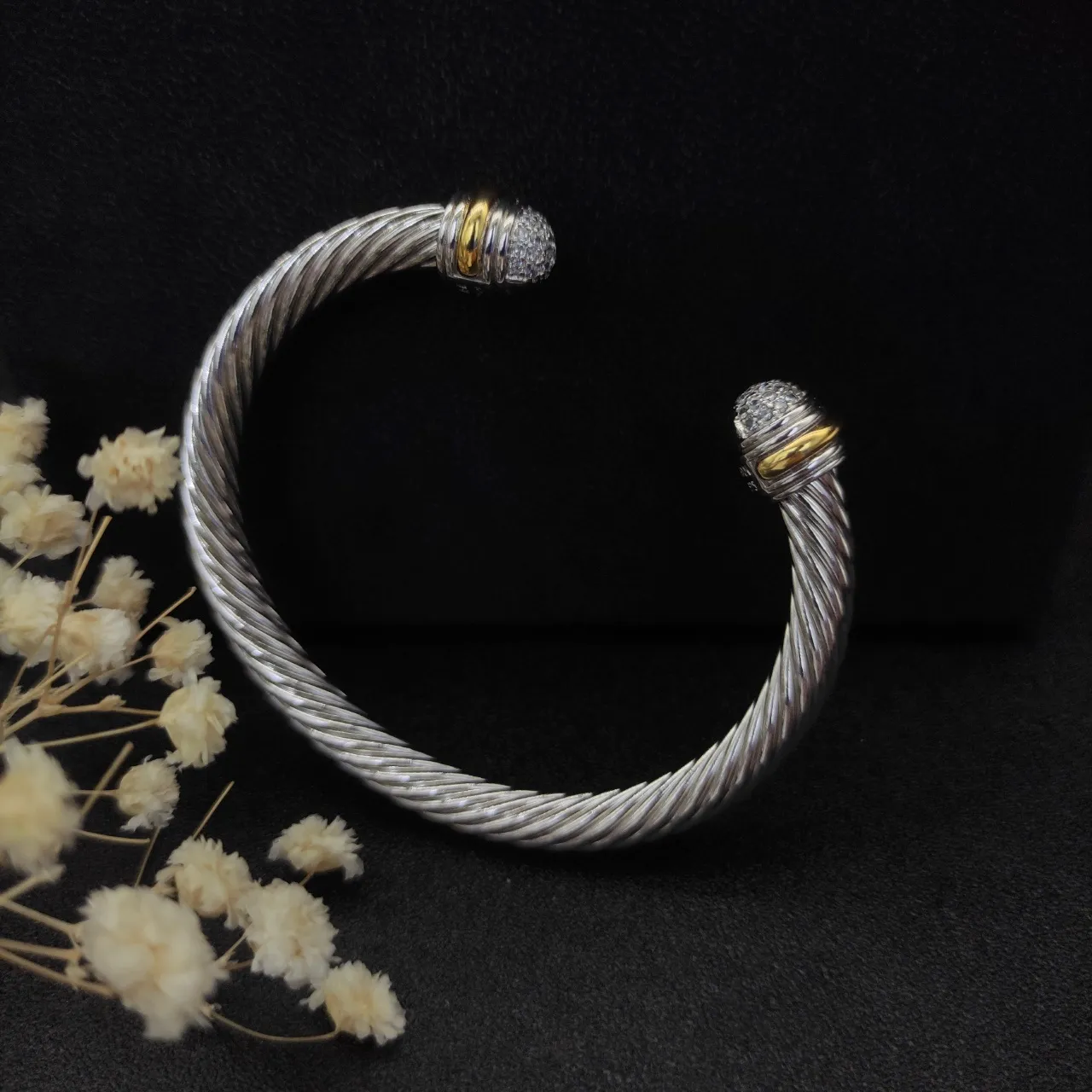 David Yurman Cable Classics Twisted Cable Pavé Sphere Two-Tone Bracelet