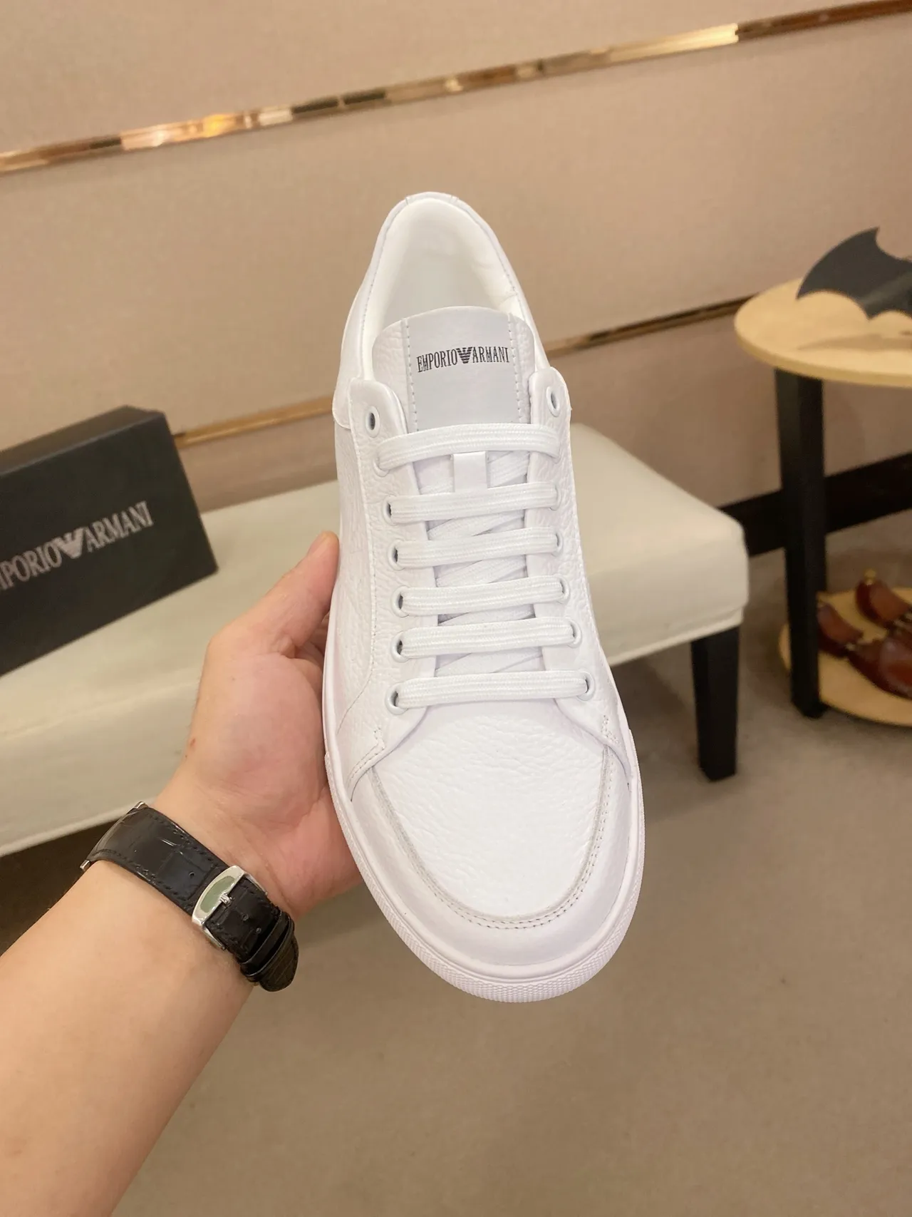 Emporio Armani Lifestyle Sneaker White Low-Top Textured Leather Lifestyle Sneakers