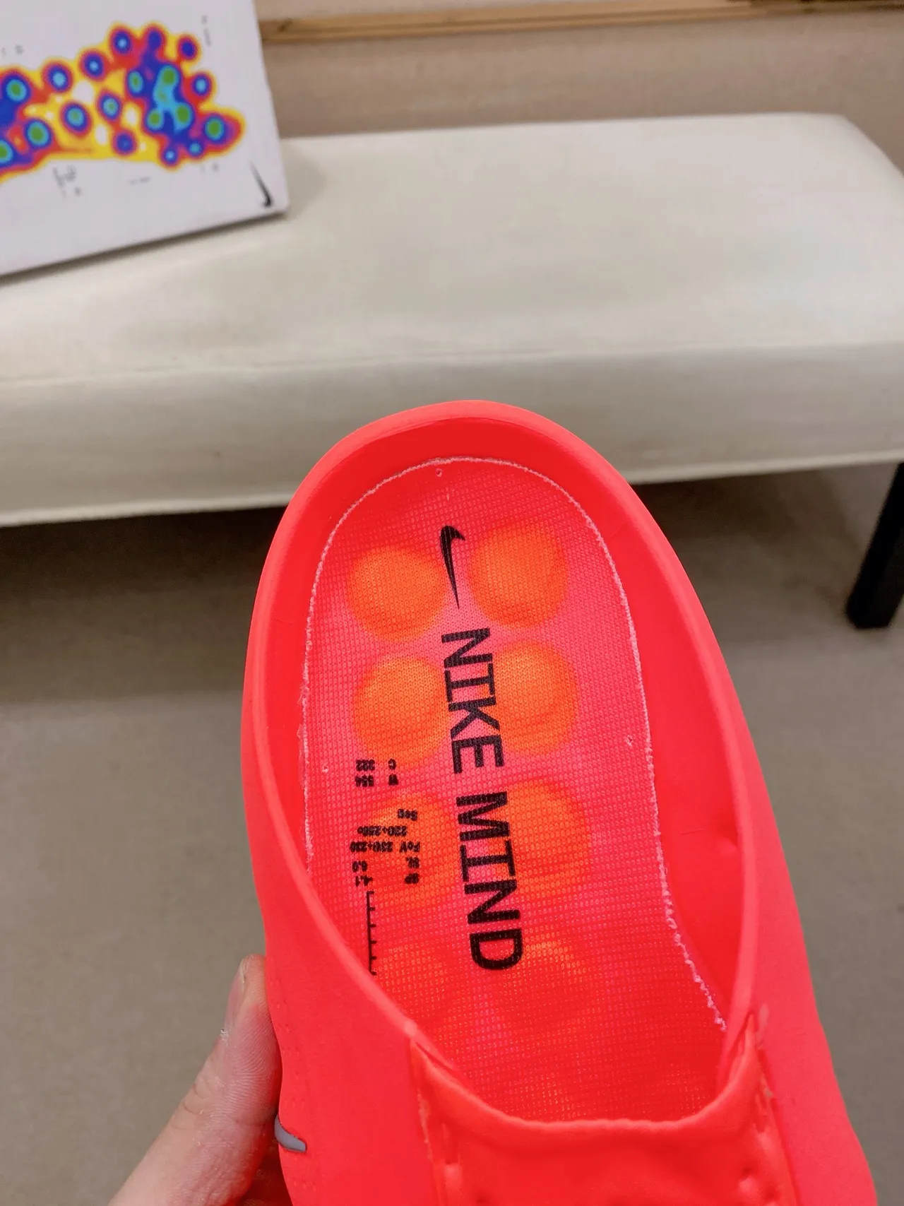Nike Mind Orange White Molded Wavy Sole Perforated Strap Upper Slippers