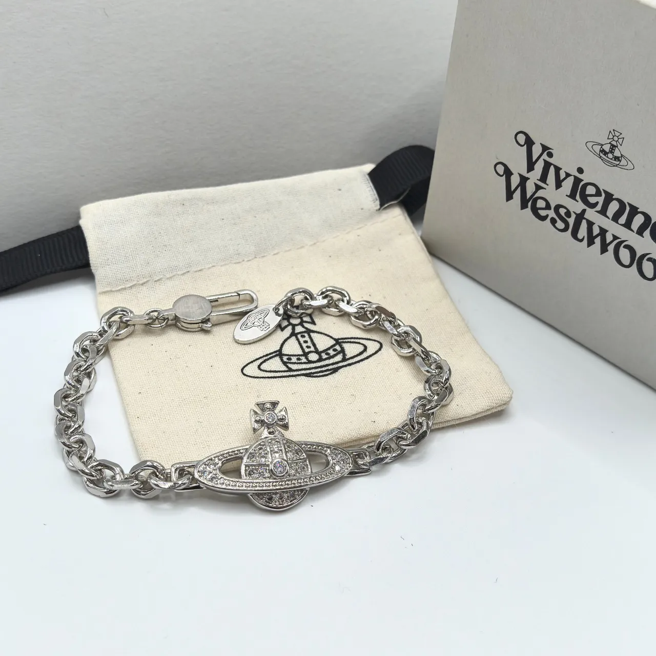 Vivienne Westwood Classic Orb Pavé Crystal Silver Chain Bracelet