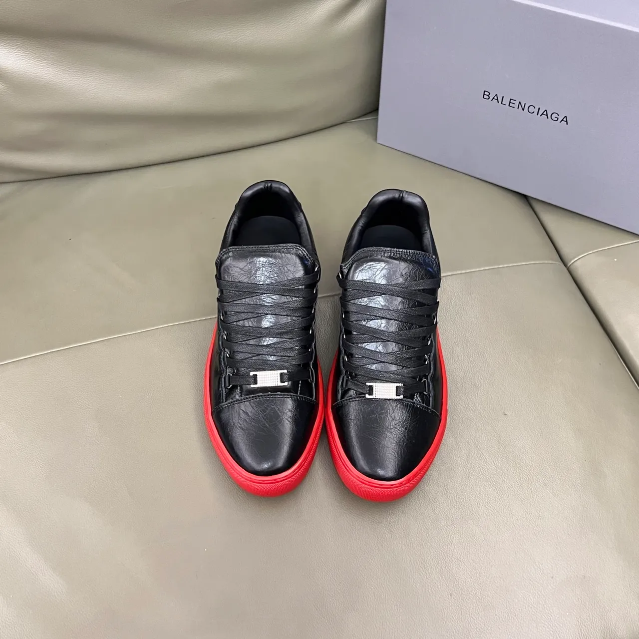 Balenciaga Black Red Crinkled Leather Vibrant Cupsole Lifestyle Sneakers