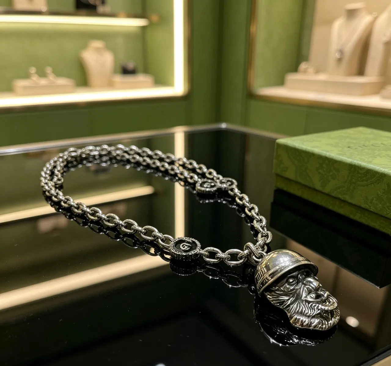 Gucci Sculpted Helmeted Head Pendant Necklace