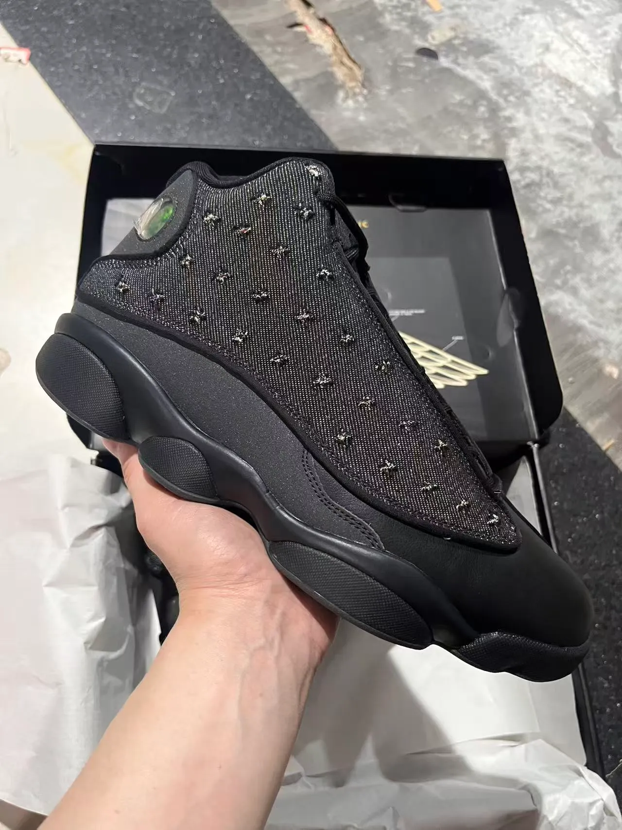 Air Jordan 13 Black Silver High-Top Textured Mesh Upper Basketball Shoes