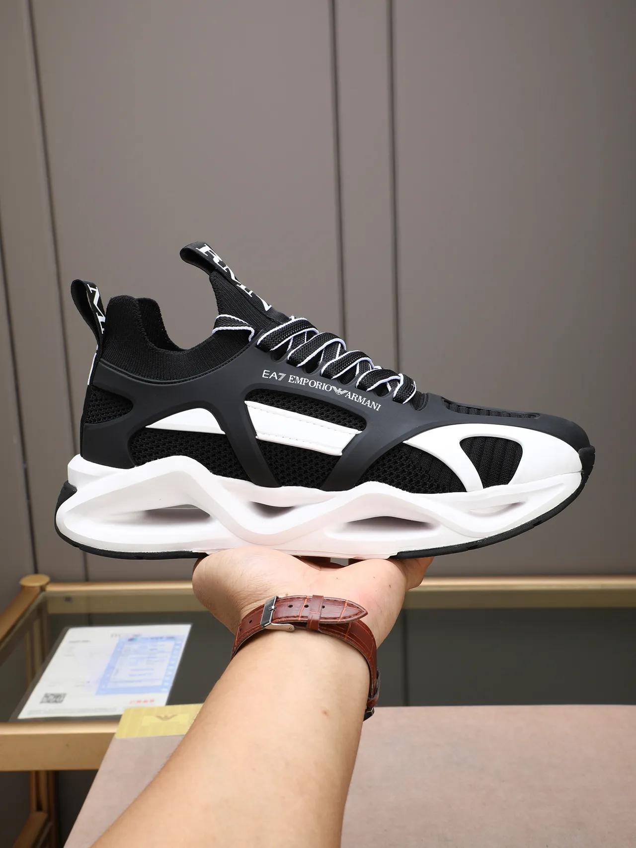 Emporio Armani EA7 Black and White Sculpted Midsole Lifestyle Sneakers