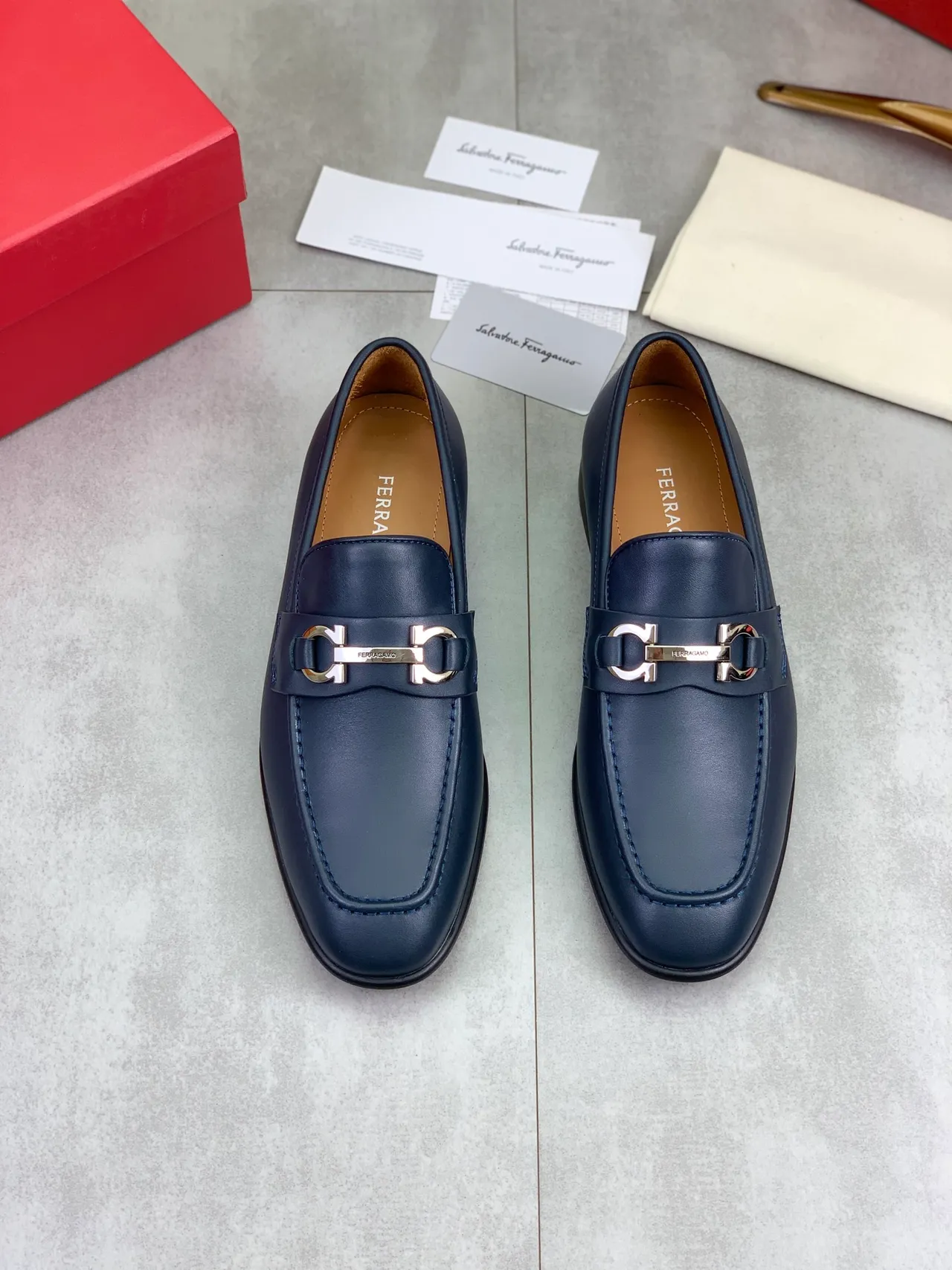 Salvatore Ferragamo Gancini Loafer Navy Leather Loafers