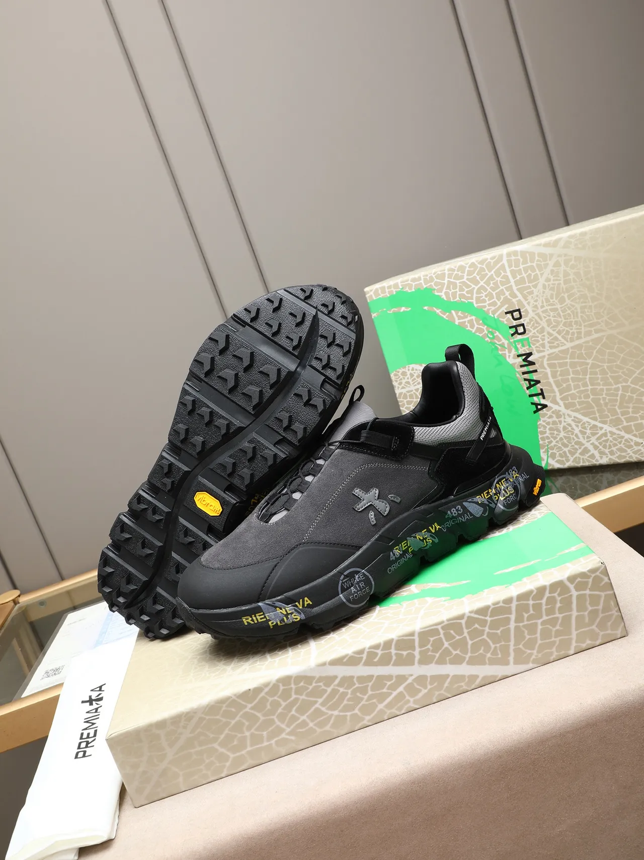 Premiata Black Gray Chunky Midsole Mixed Suede/mesh Upper Lifestyle Sneakers