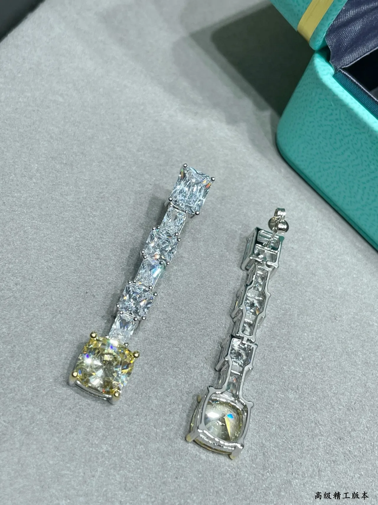 Tiffany & Co. Blue Gold Linear Cascade Cushion-Cut Terminal Stone Earrings