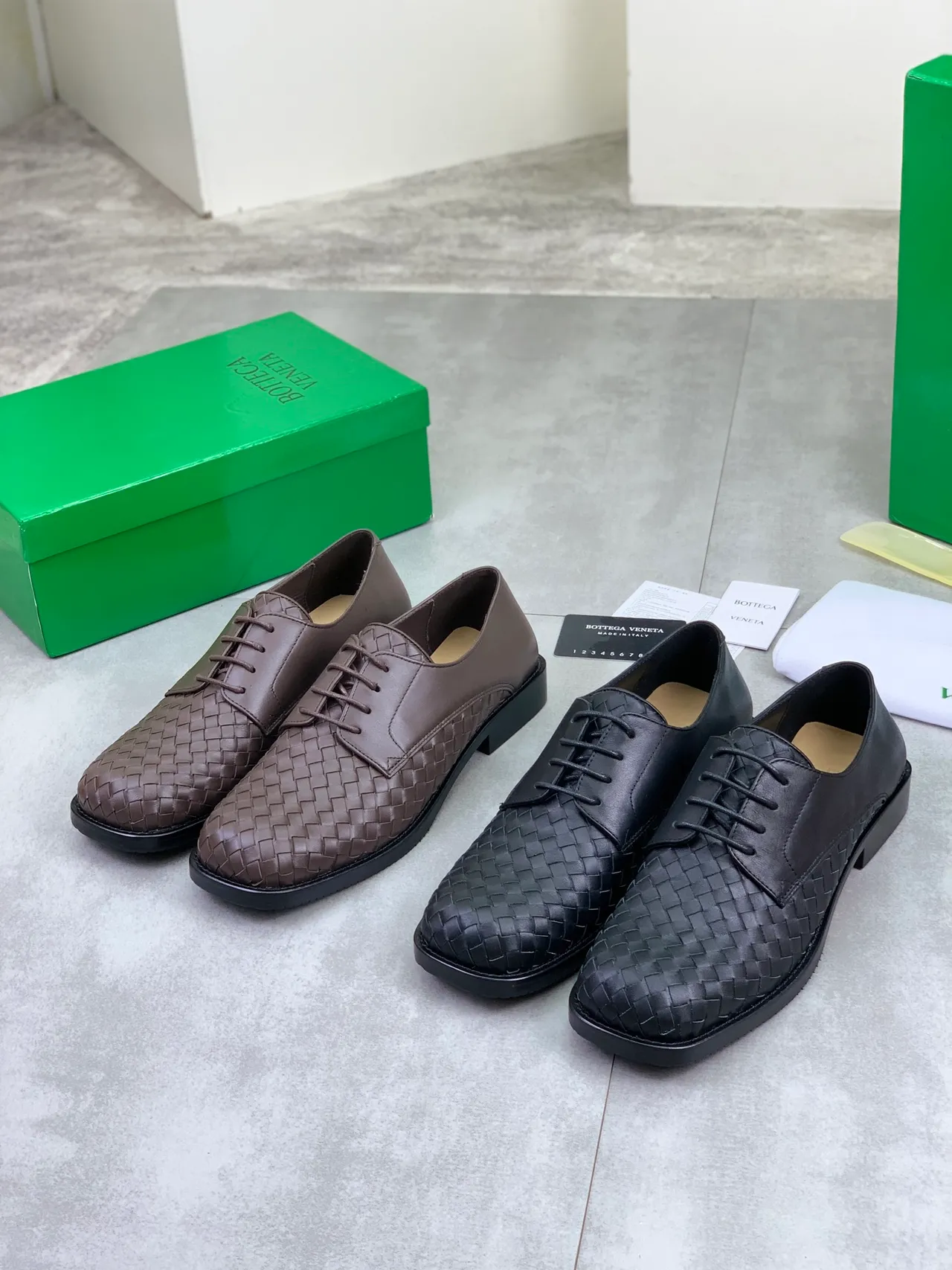 Bottega Veneta Brown Intrecciato Woven Cap-Toe Oxford Shoes