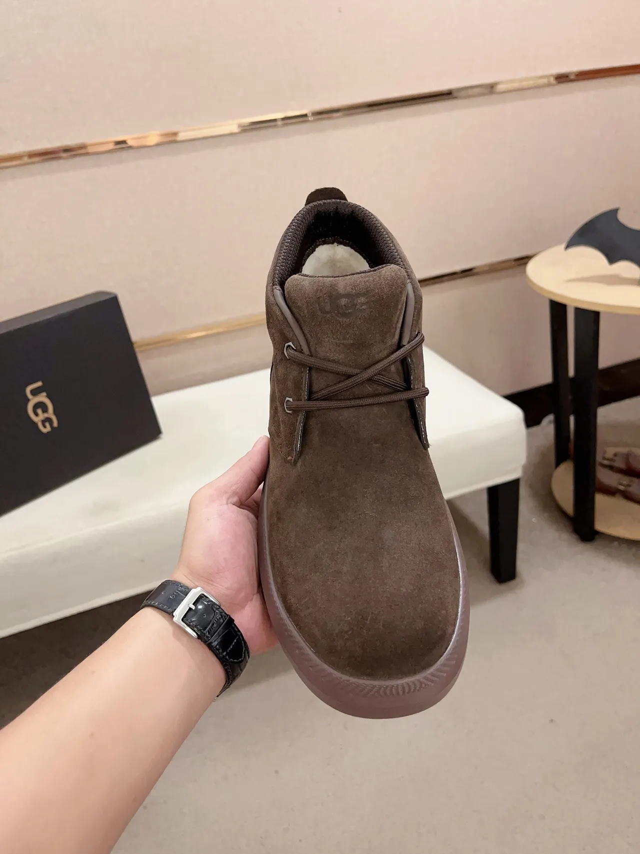 UGG Brown Gray Suede Upper Chunky Platform Sole Ankle Boots