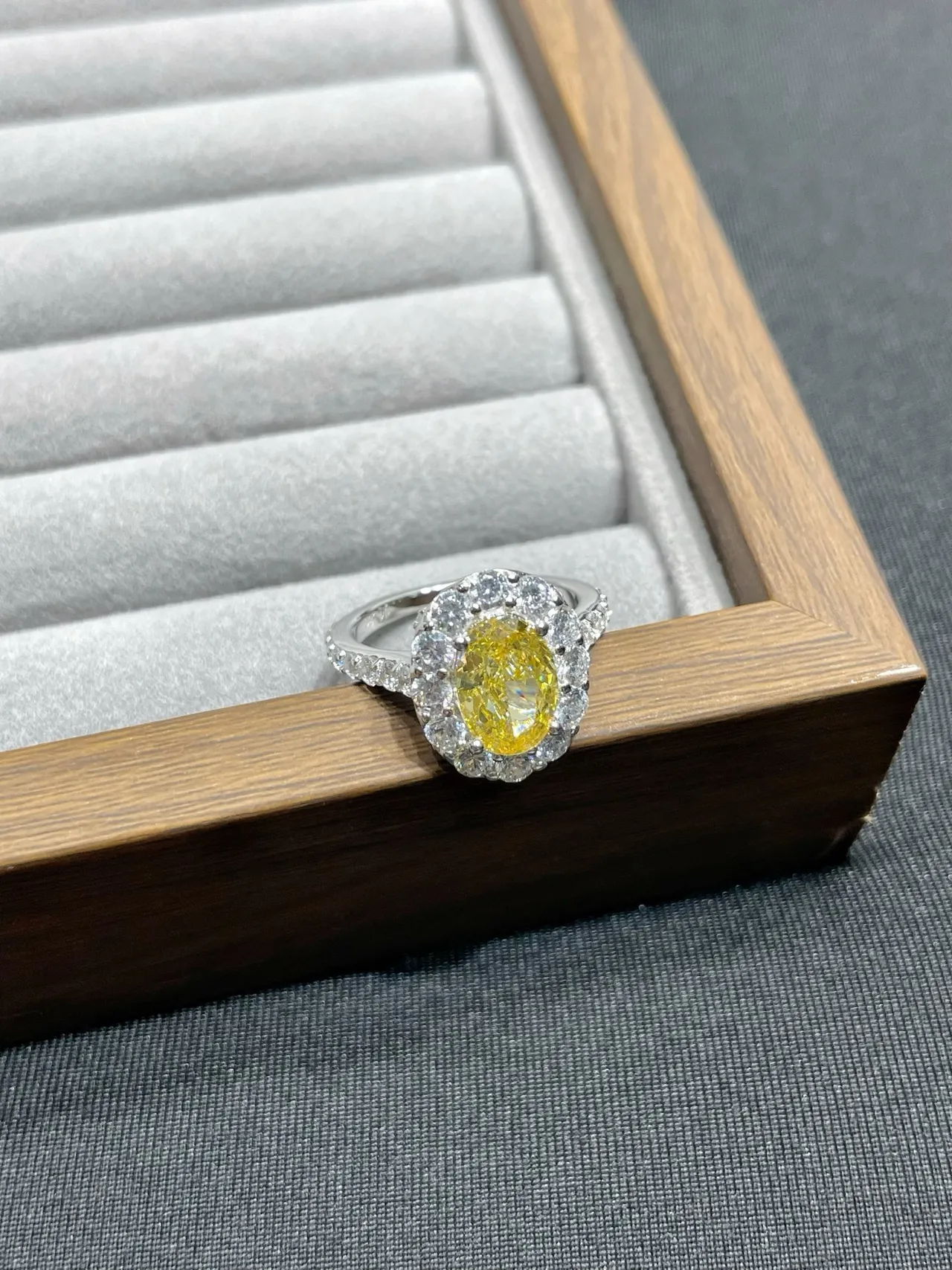 Oval Yellow Gemstone Double Halo Pavé Ring
