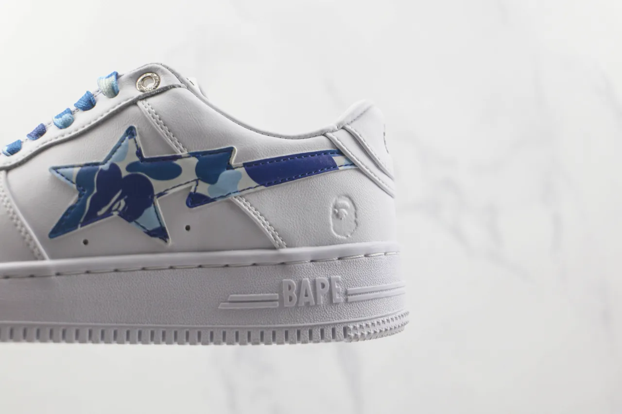 A Bathing Ape White Blue Leather Upper Camo Star Logo Lifestyle Sneakers