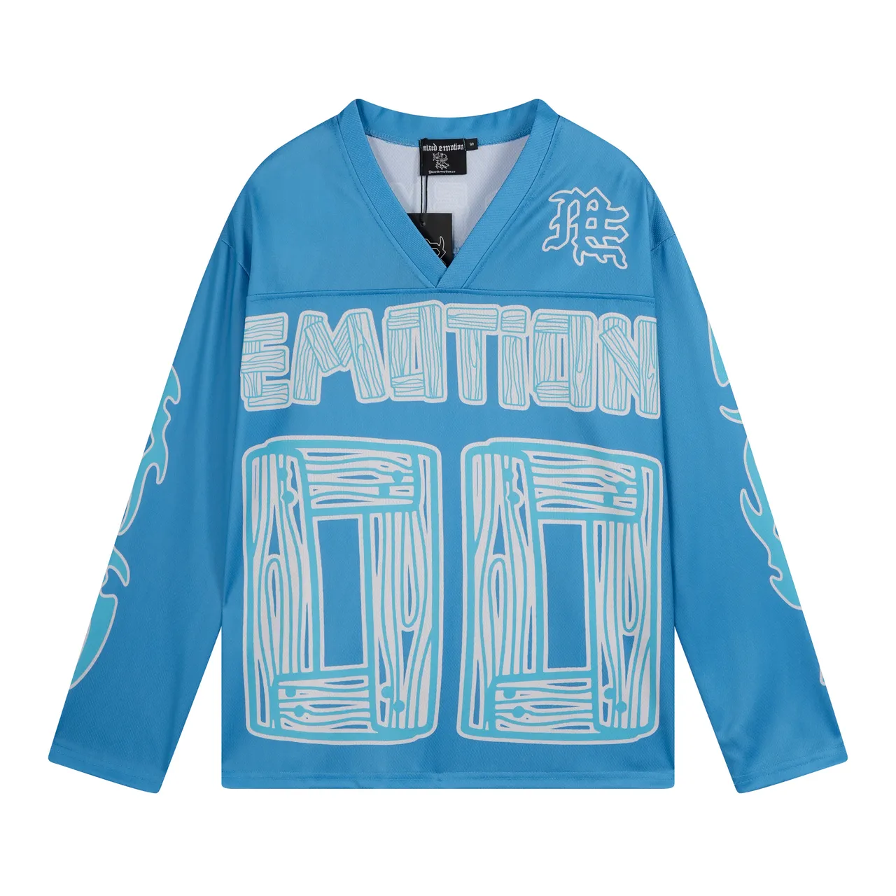 Mixed Emotion Graphic Print V-Neck Long-Sleeve Jersey