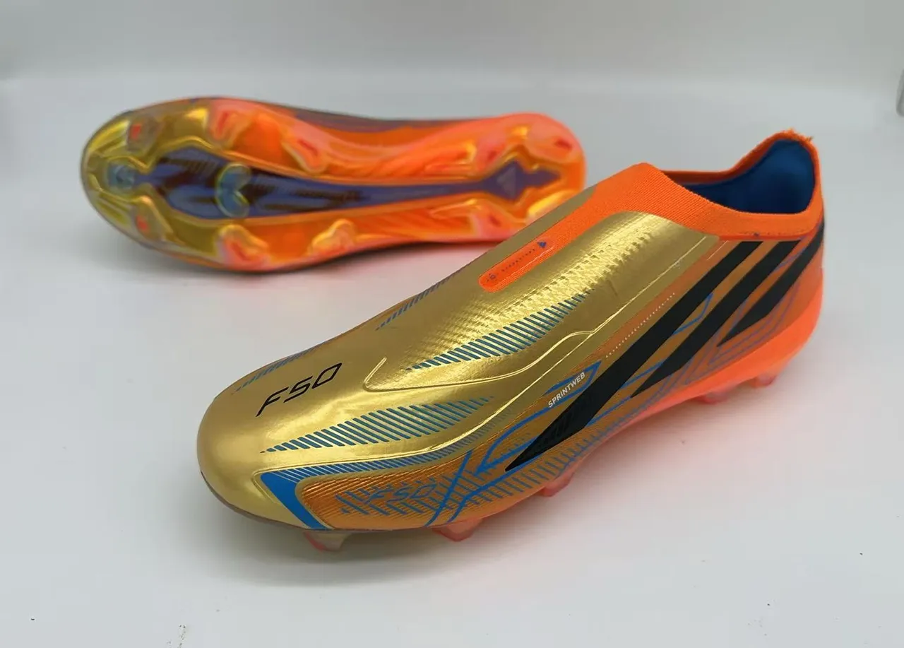 Adidas F50 Gold Orange Blue Firm-Ground Soccer Shoes