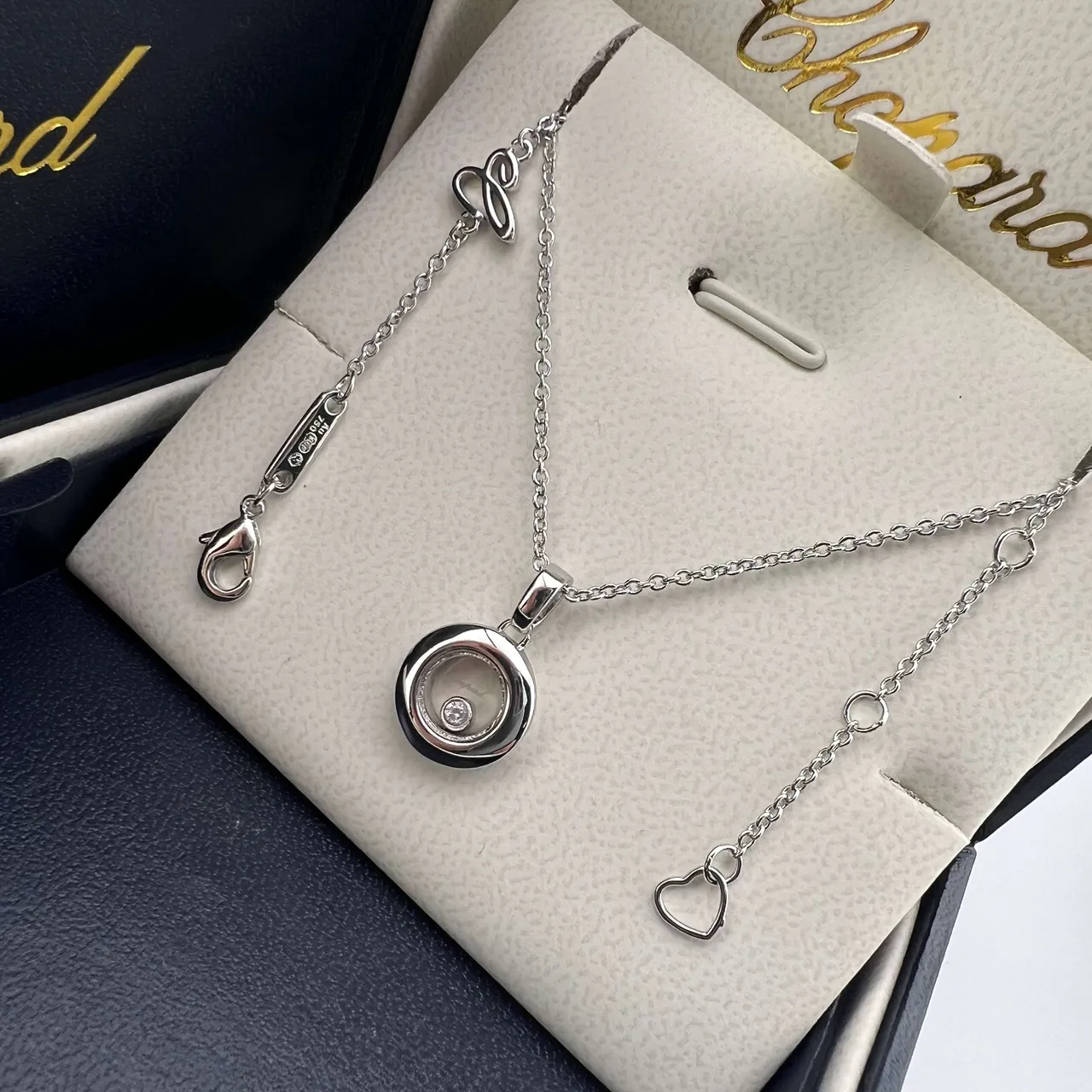 Chopard Happy Diamonds Gold Silver Rotating Disc Pendant Single Loose Diamond Necklace