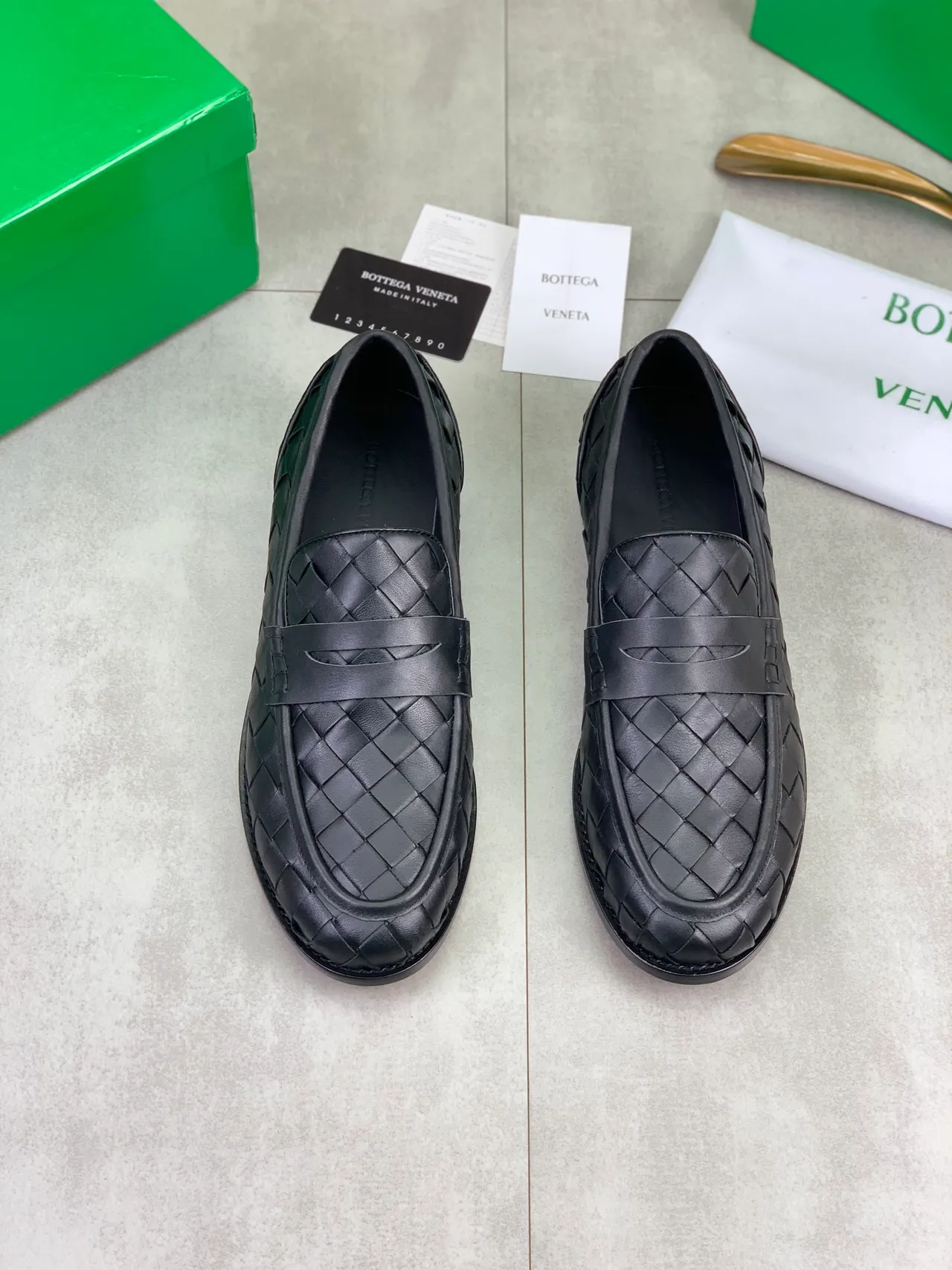 Bottega Veneta Cassette Loafer Black Woven Leather Loafers