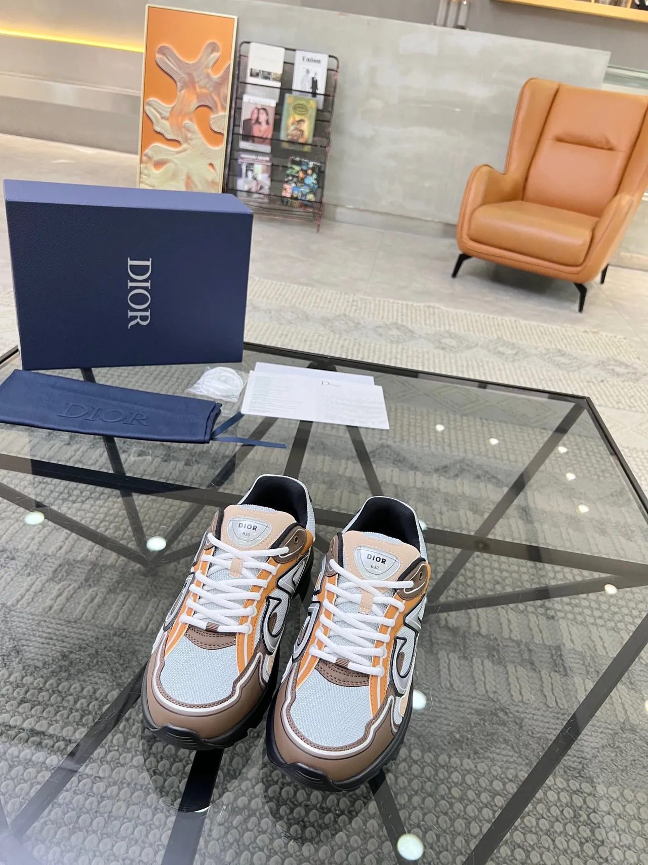 Dior Beige Brown Multi-Panel Mesh And Leather Oversized CD Logo Chunky Sneakers