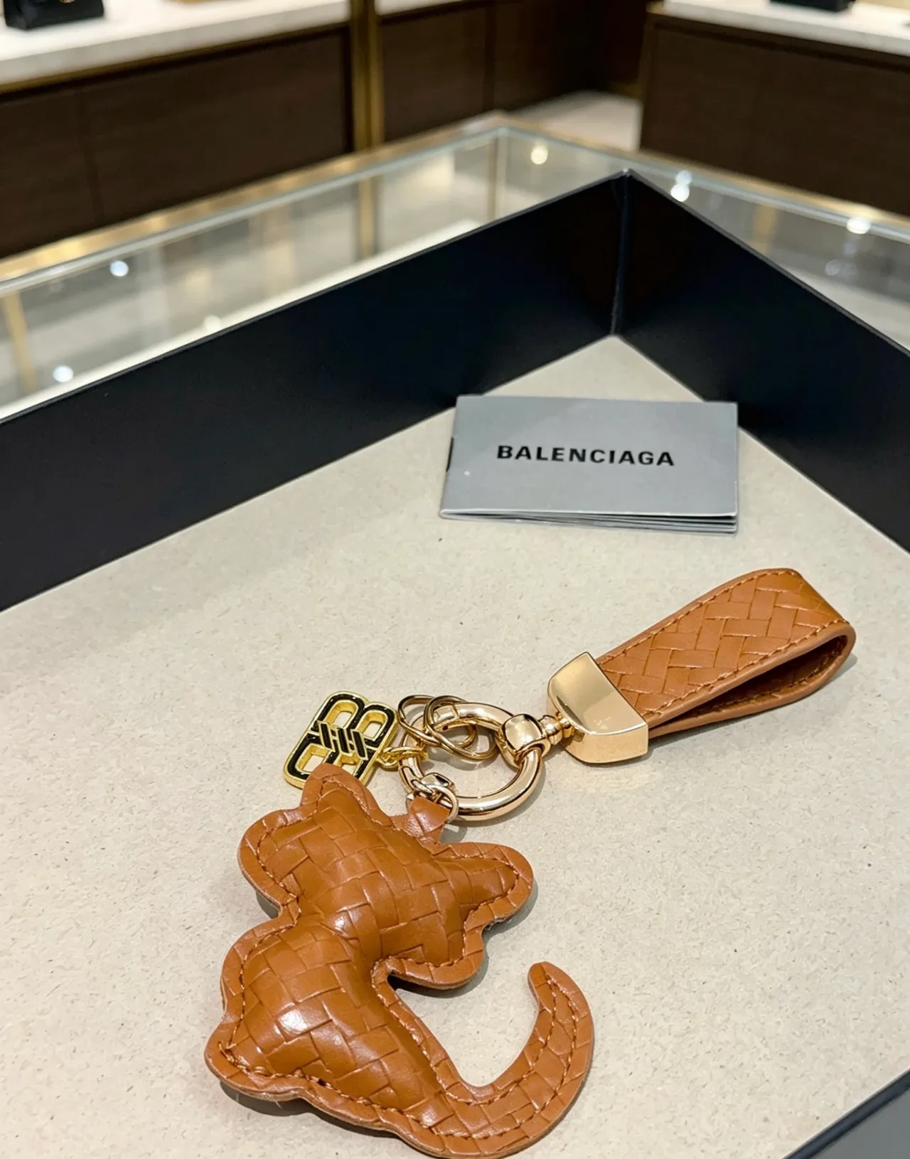 Bottega Veneta Brown Gold Intrecciato Woven Leather Cat-Shaped Charm Handbag