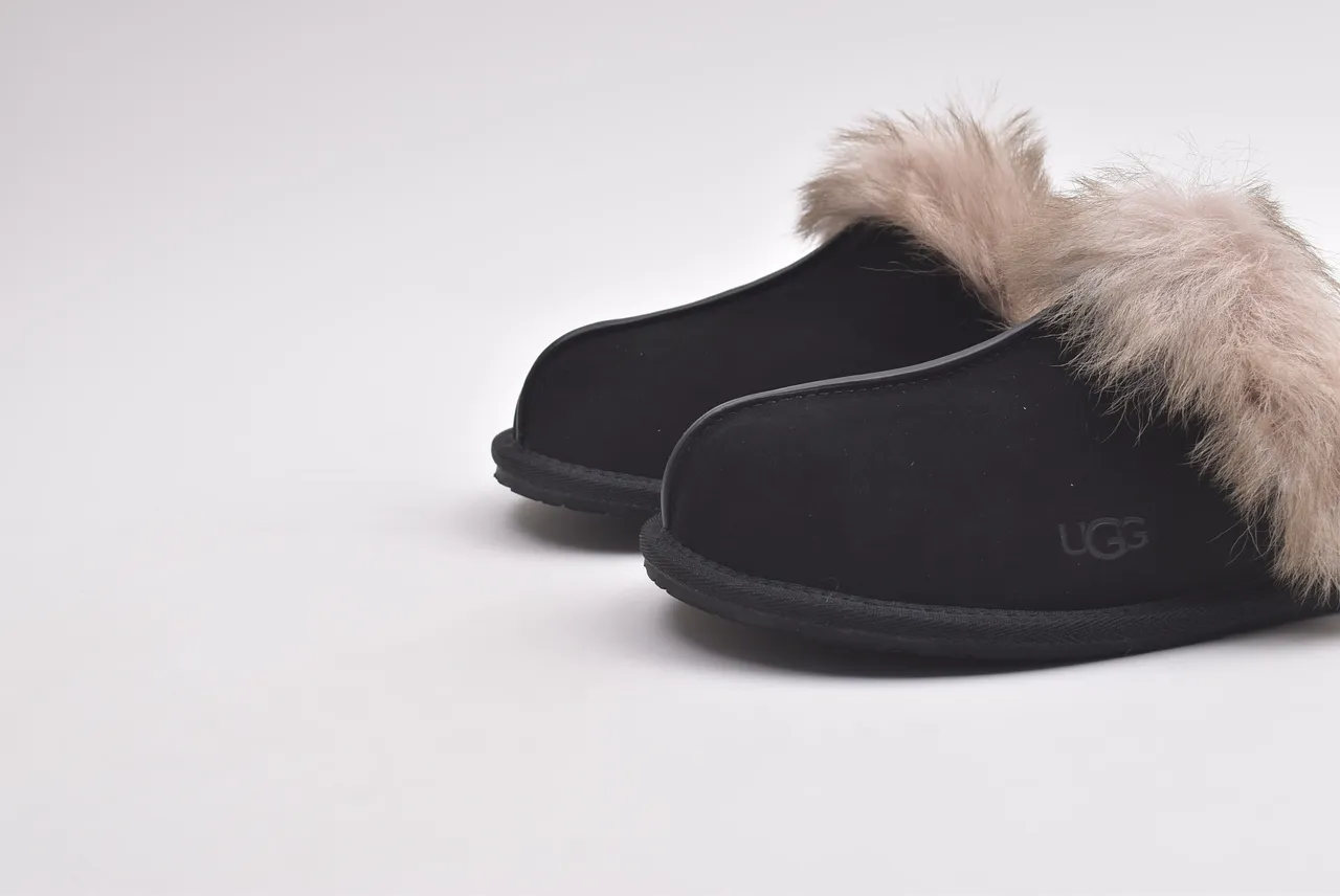 UGG Tasman Black and Beige Shearling Slippers